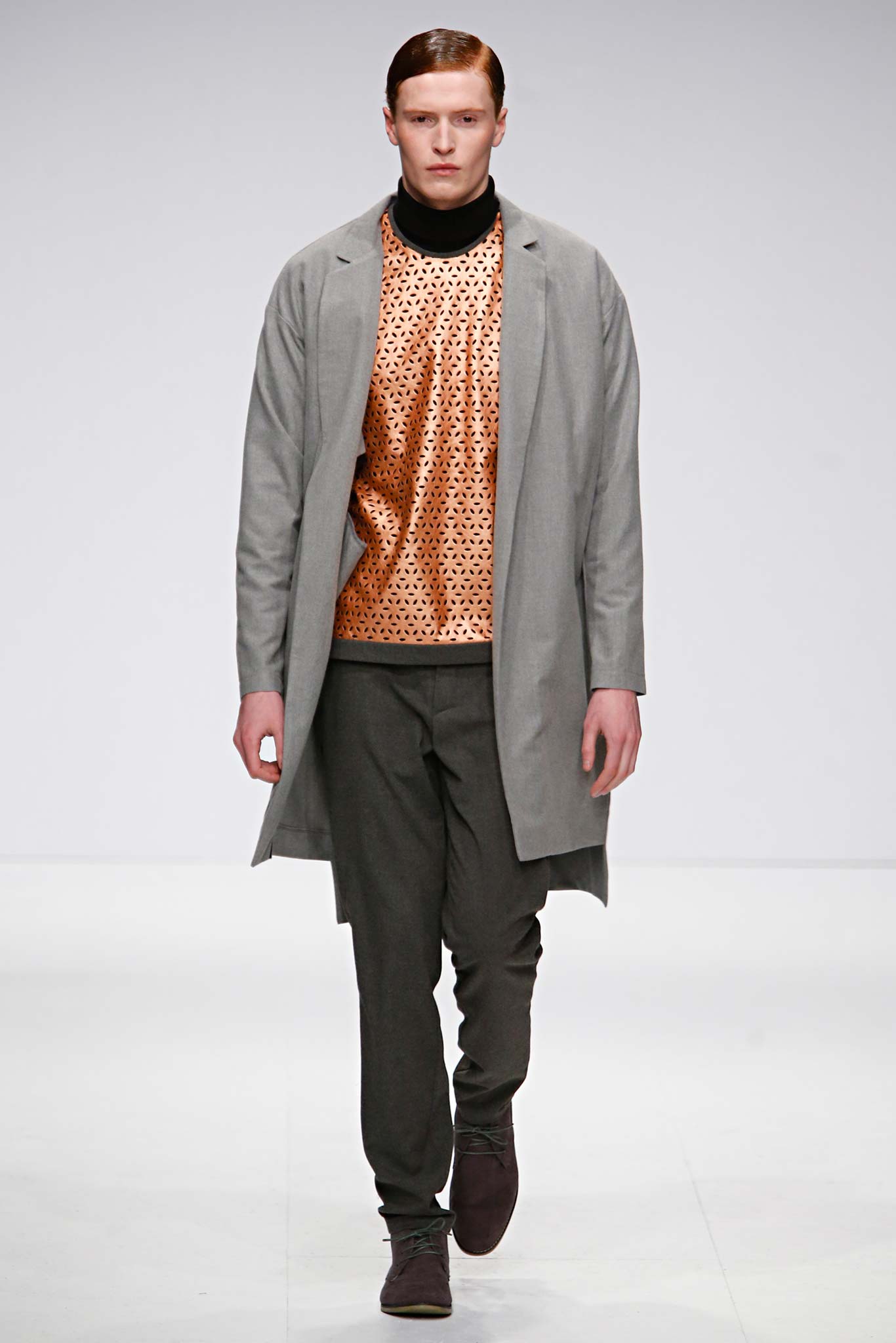 orange cotton long-sleeve collared fitted printed sweater