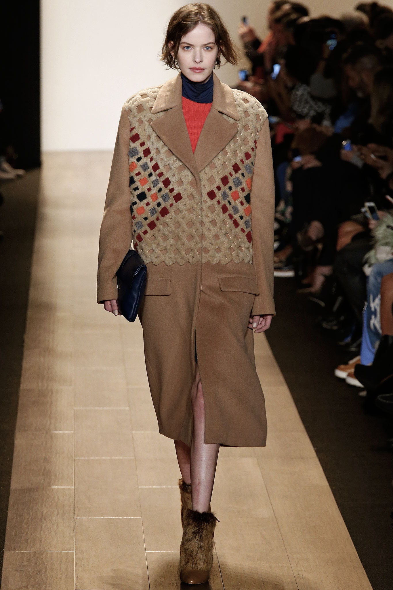brown wool coat with embroidered detail
