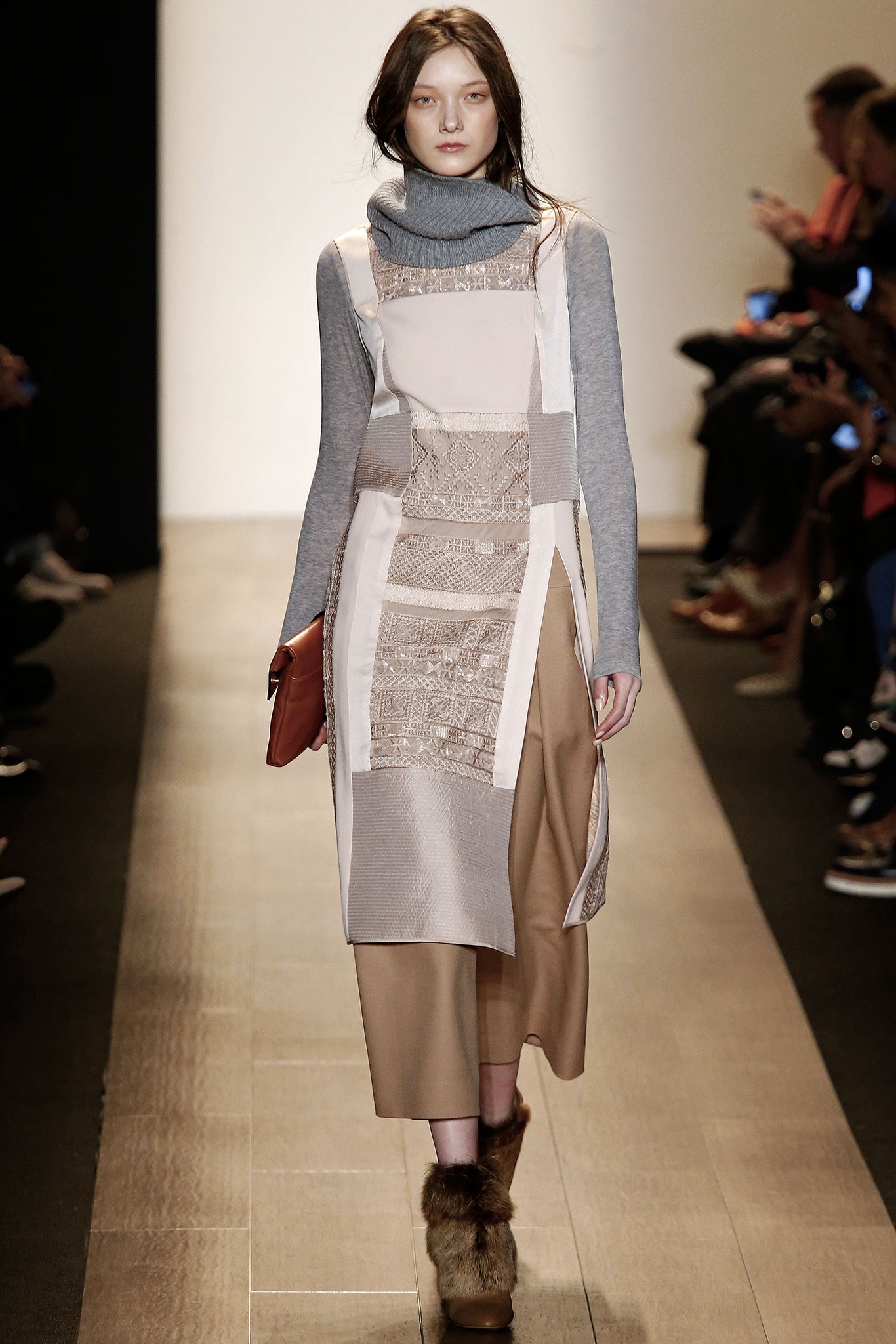 beige gray layered midi dress