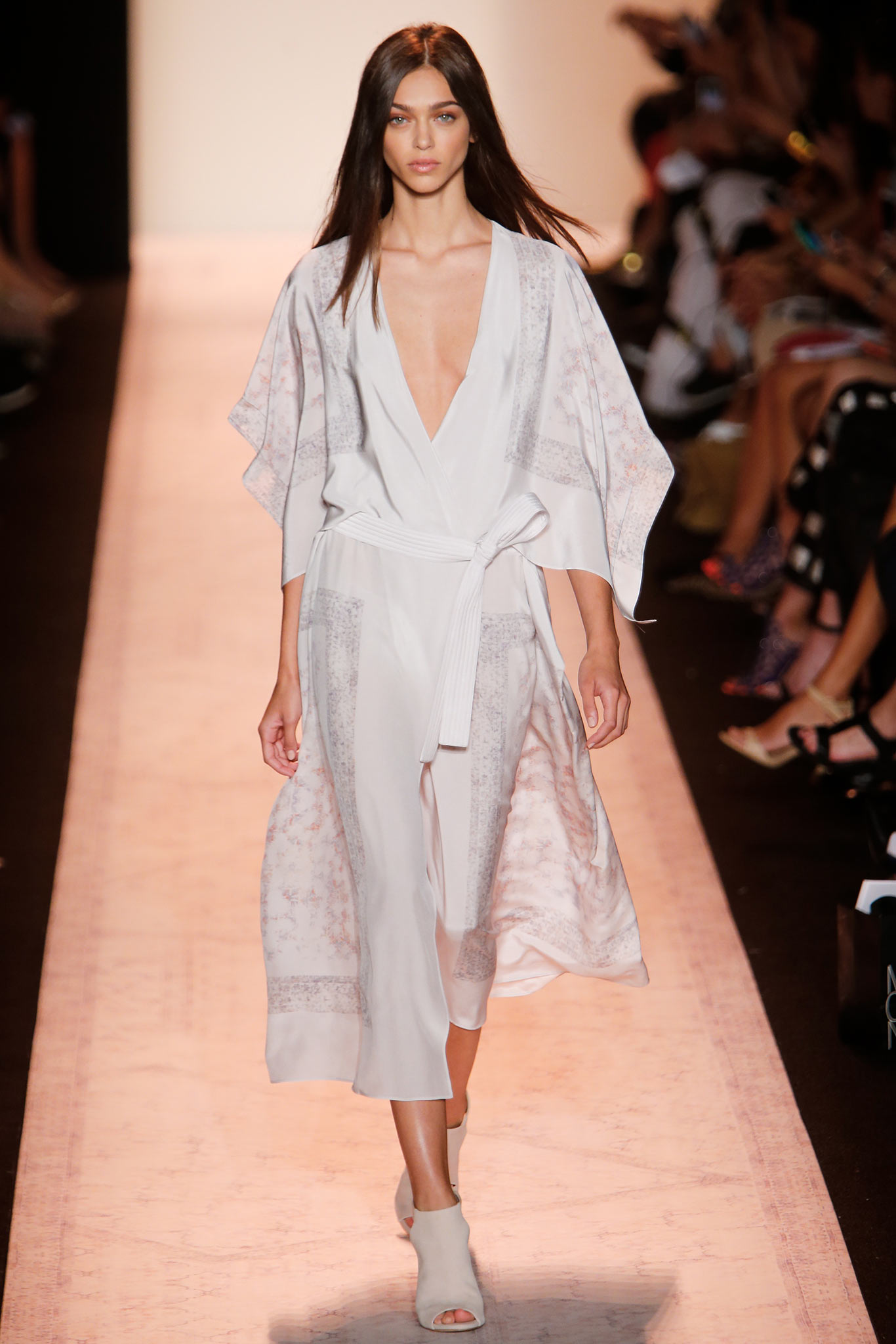 white silk relaxed dress and cape