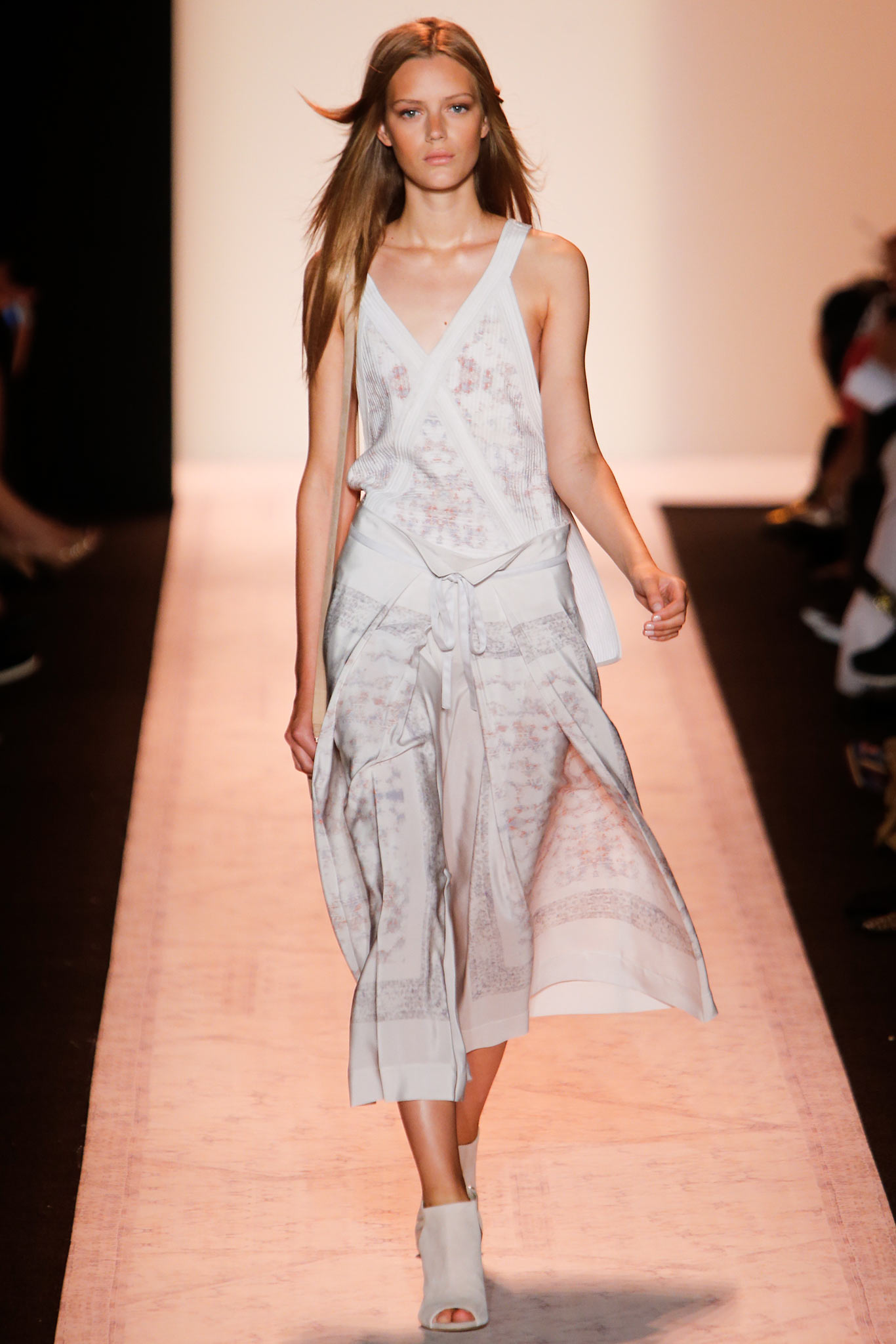 white gray silk draped midi dress