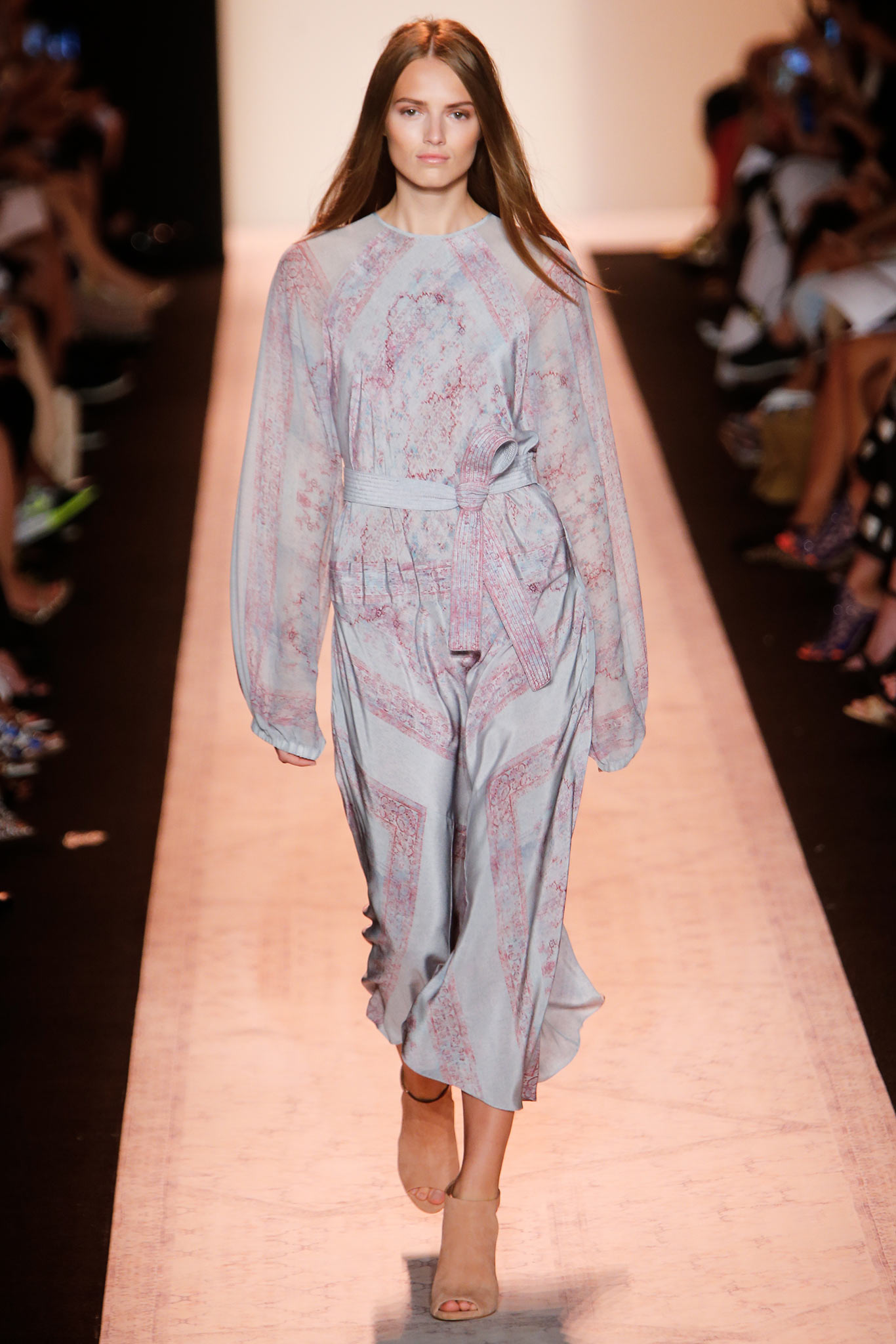 gray pink tiered midi dress