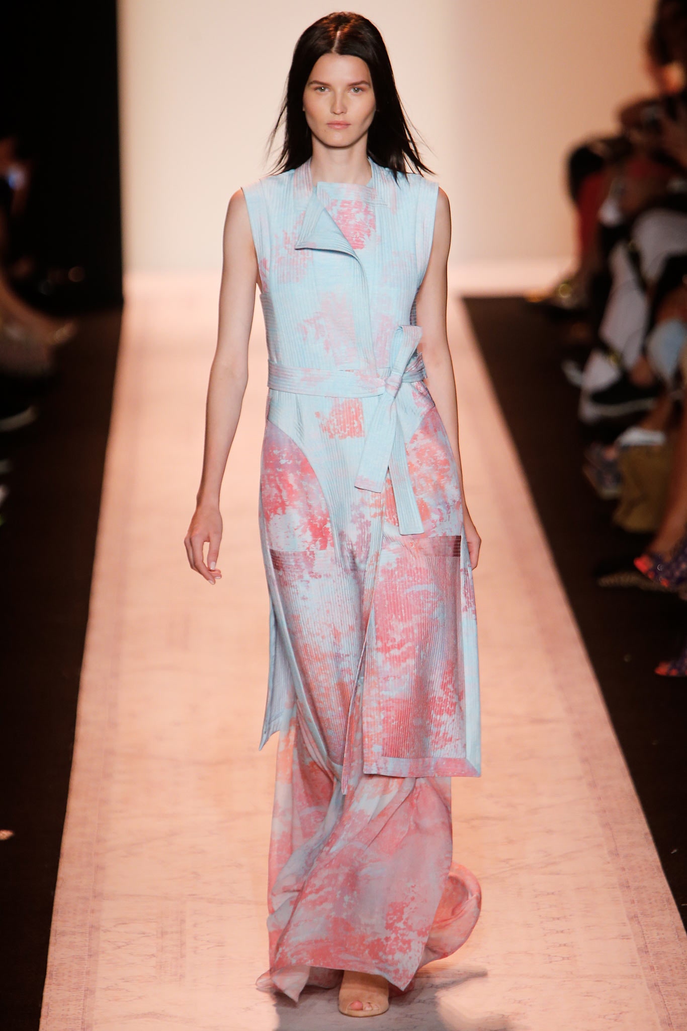 blue pink layered maxi dress