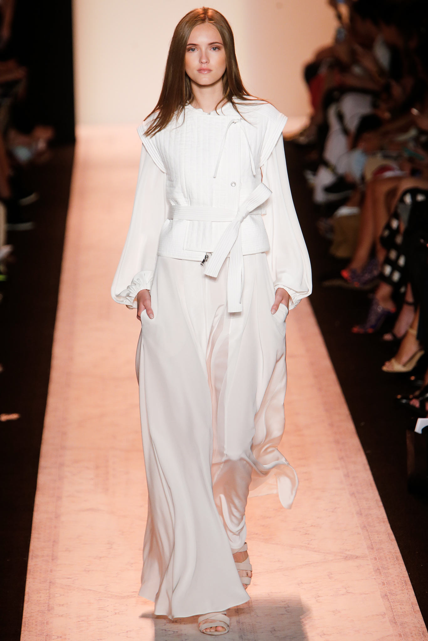 white silk blouse and pants