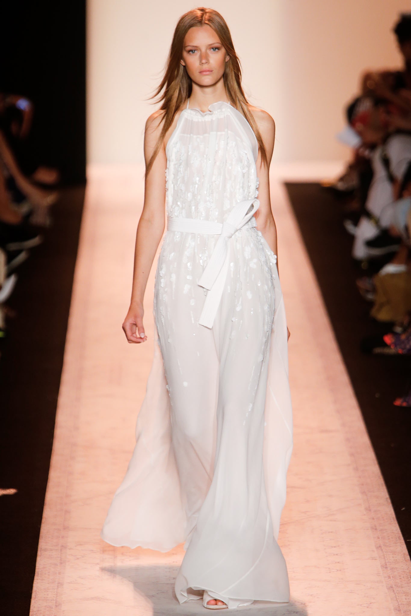 white silk sleeveless gown