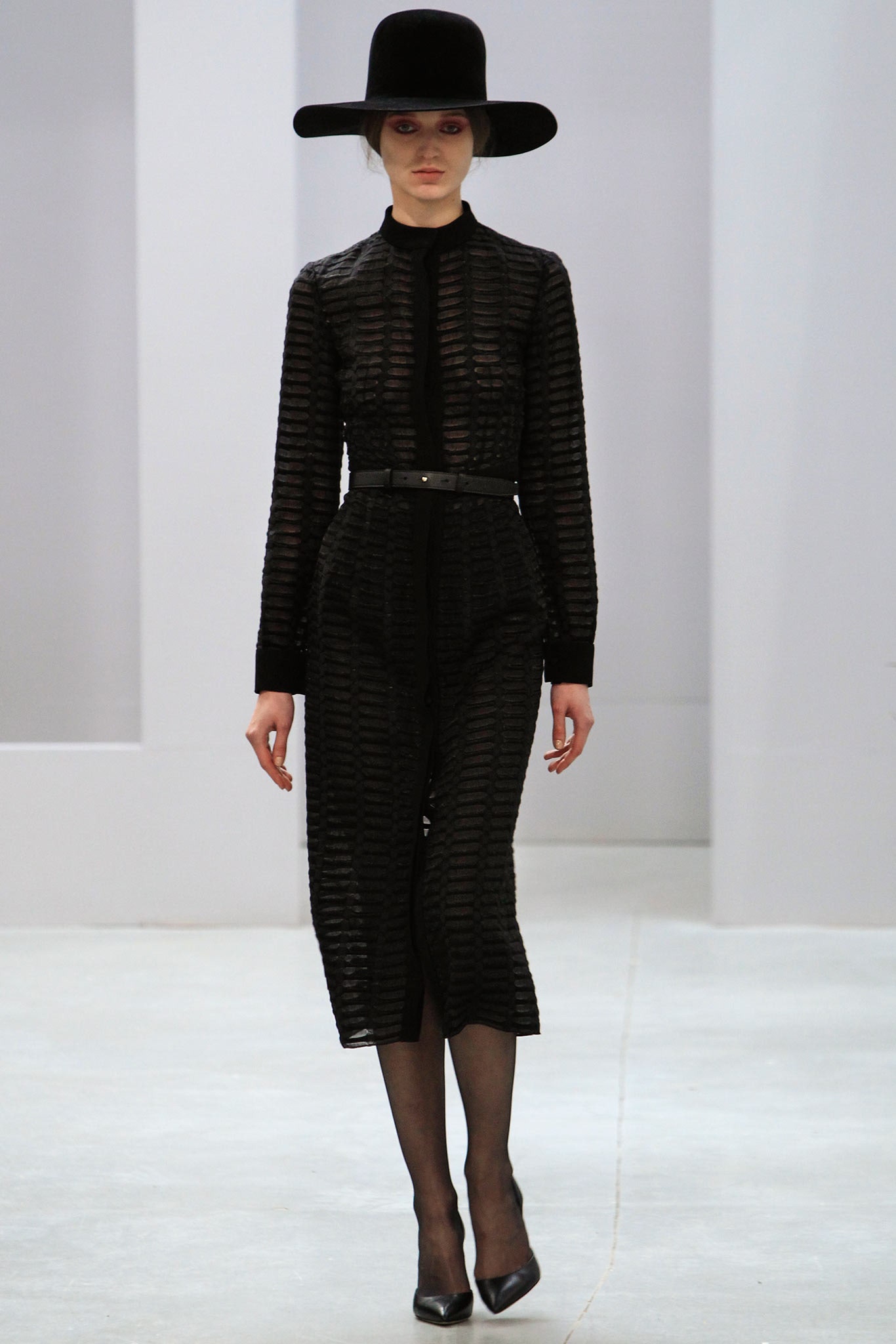 black sheer midi dress with hat