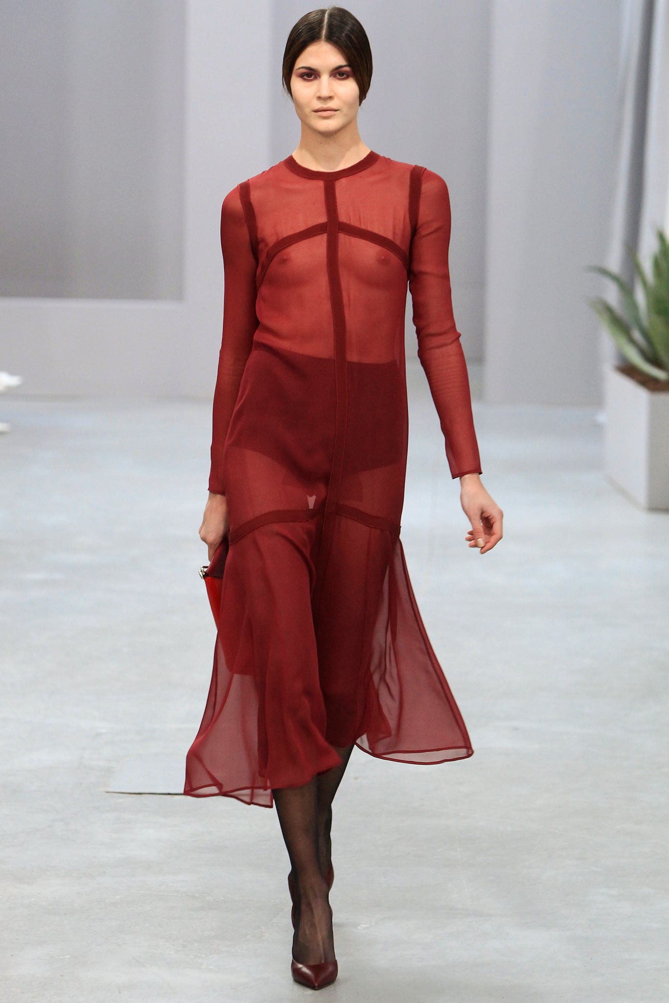 red chiffon long-sleeve dress