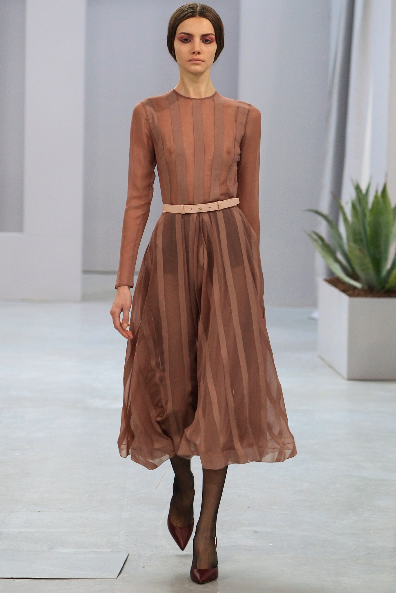 brown silk long-sleeve dress