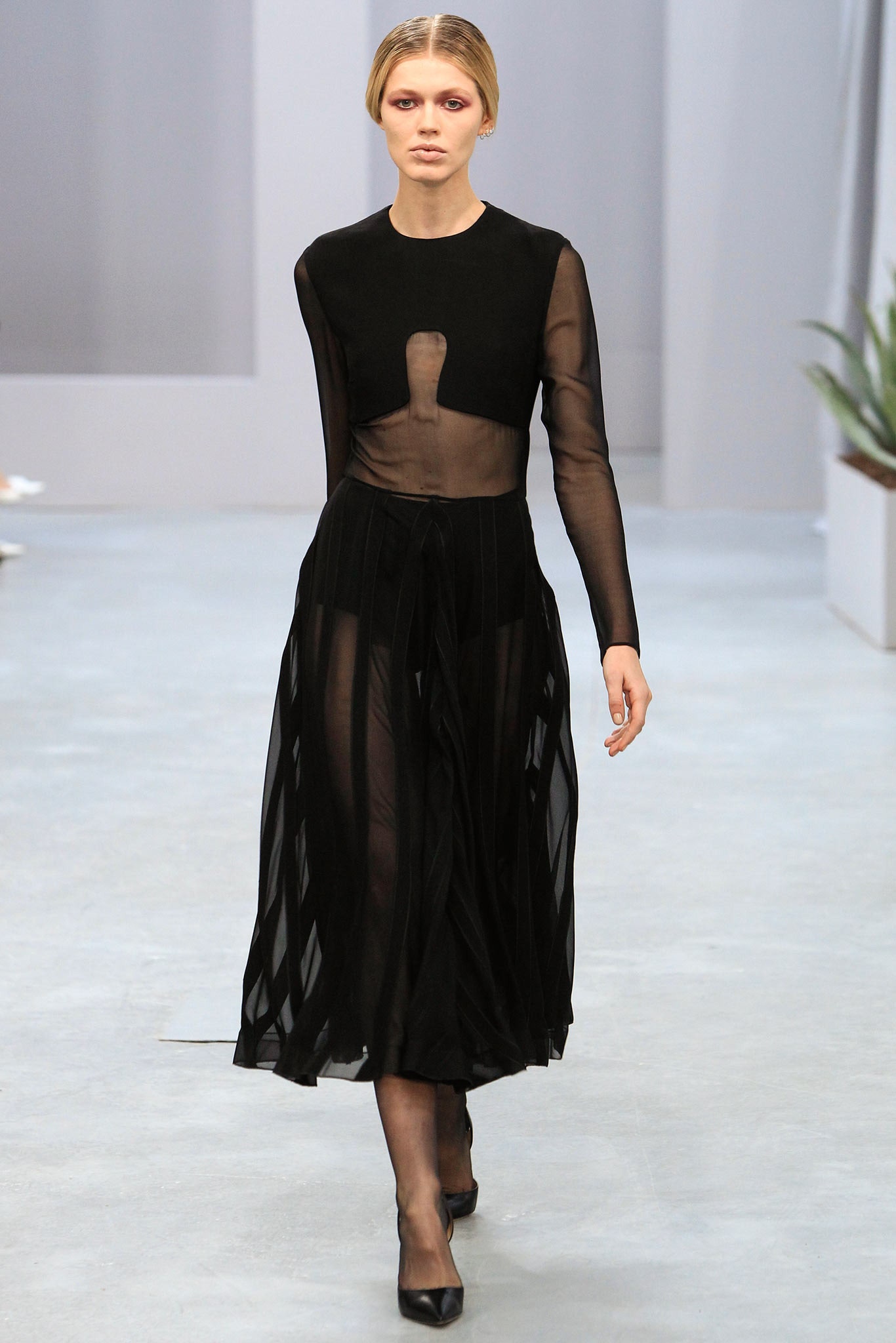 black sheer pleated dress
