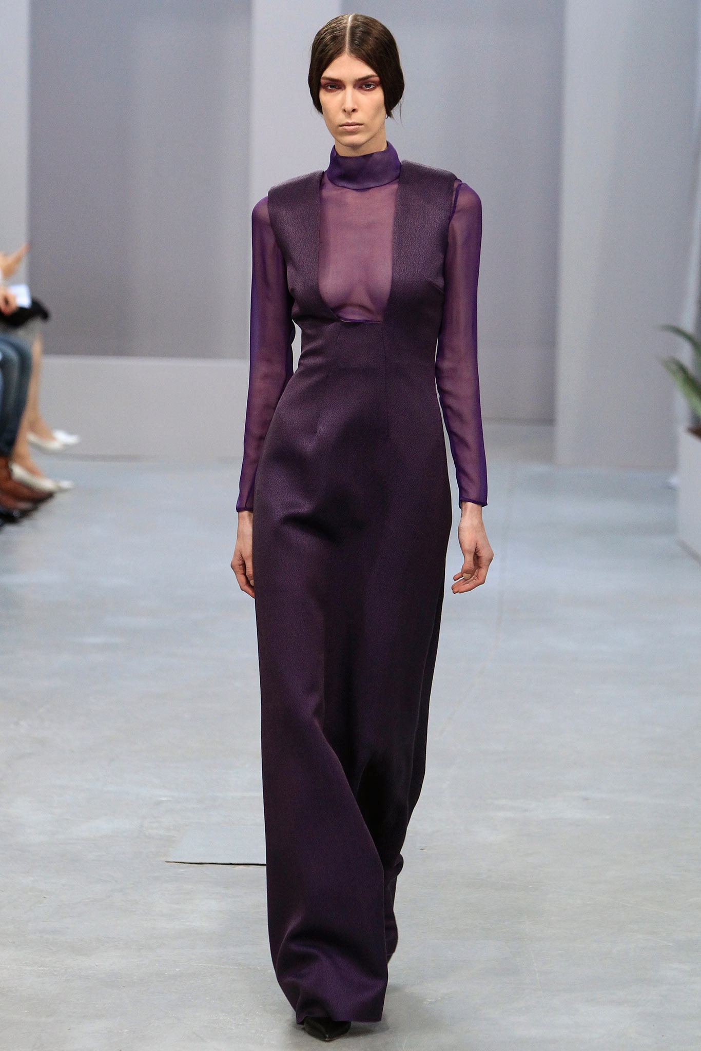fitted purple silk gown