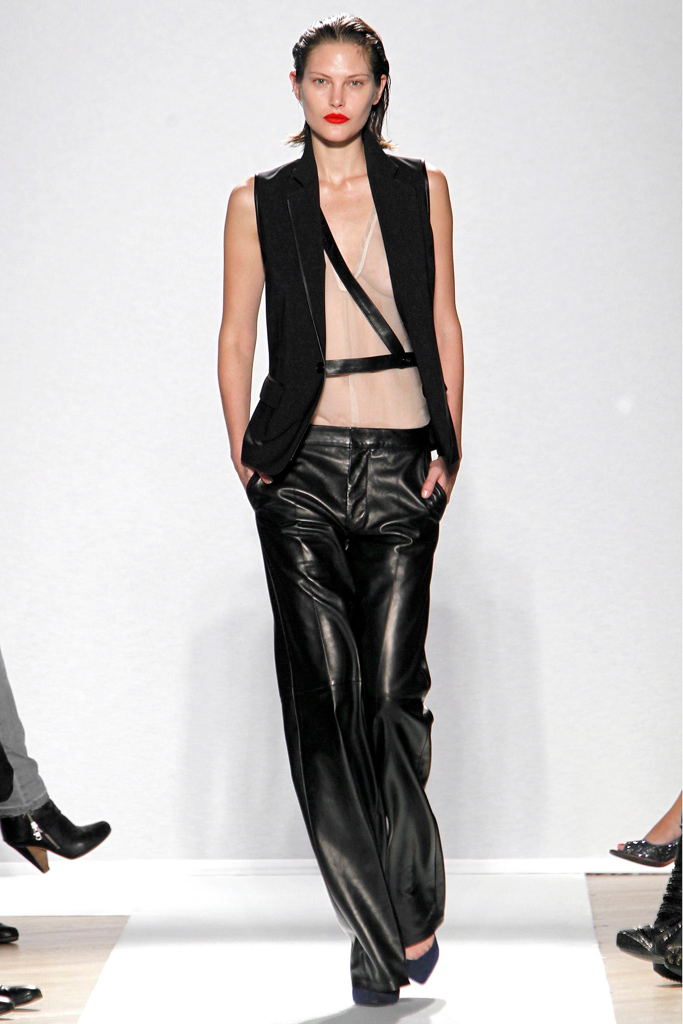 black vest with leather pants