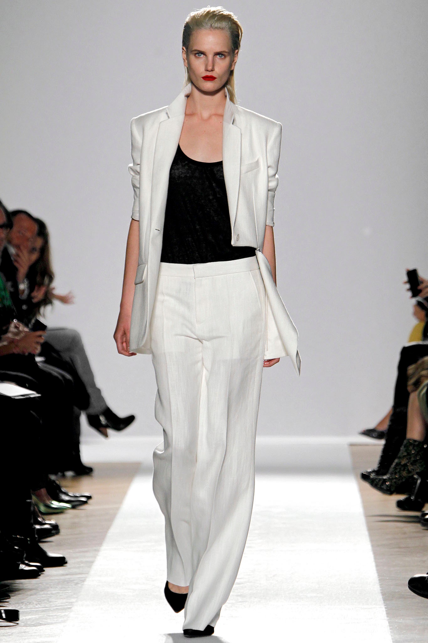 white tailored blazer with black top