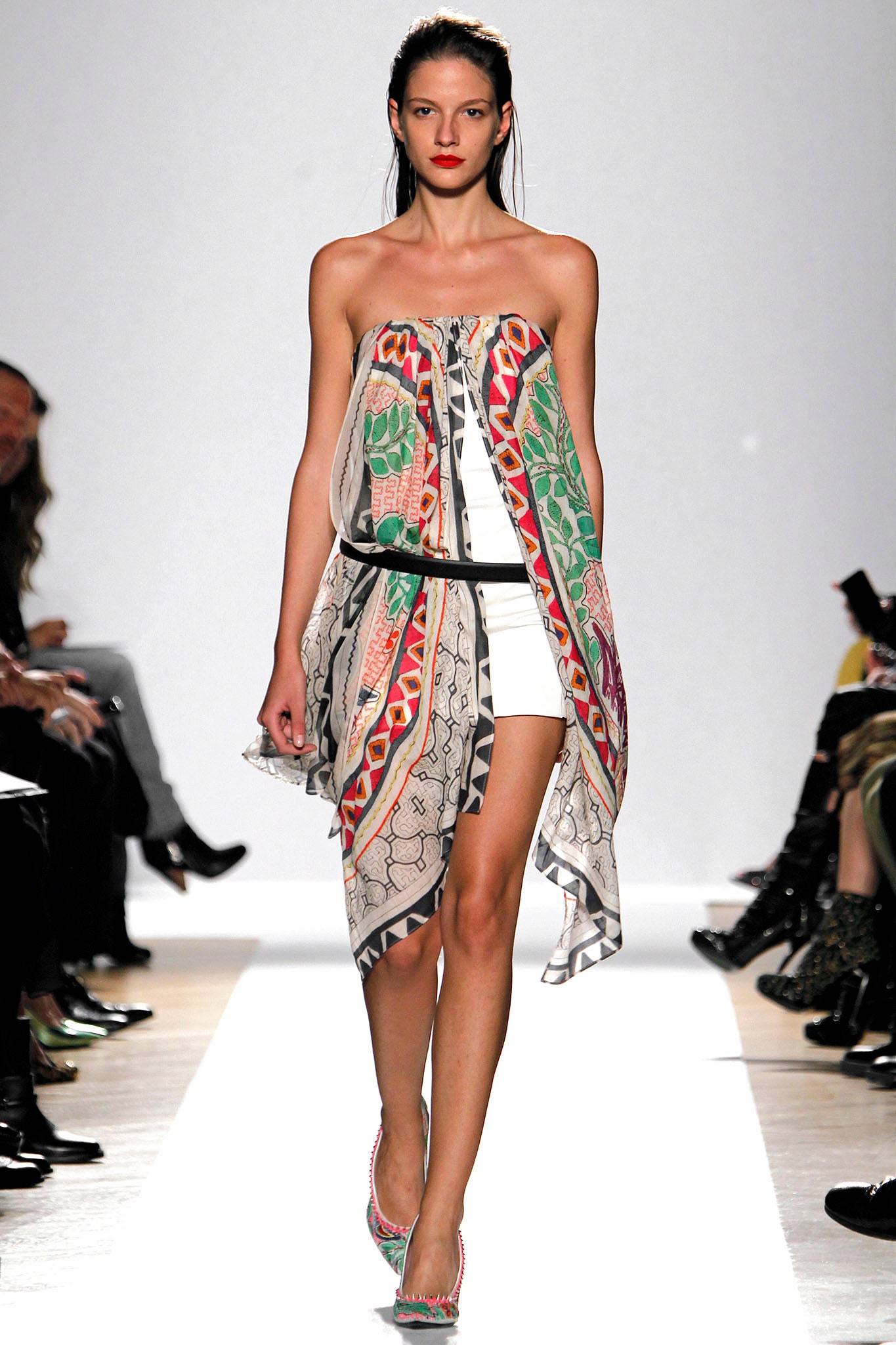 multi-colored strapless mini dress