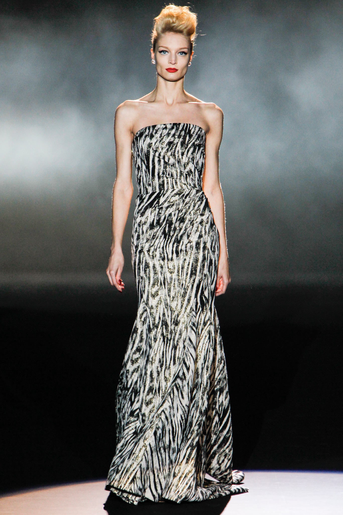 black and white printed gown