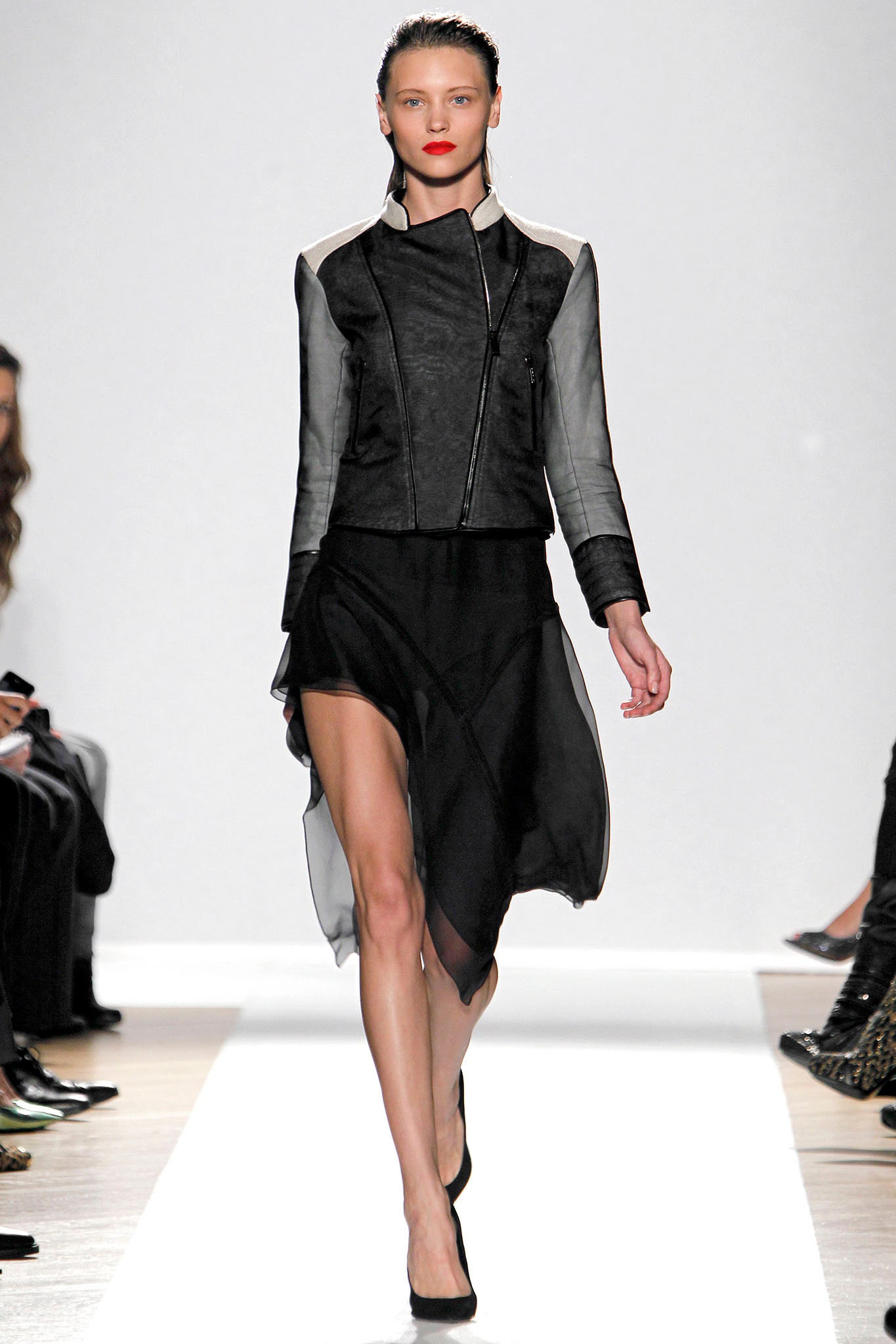 black leather fitted jacket and dress