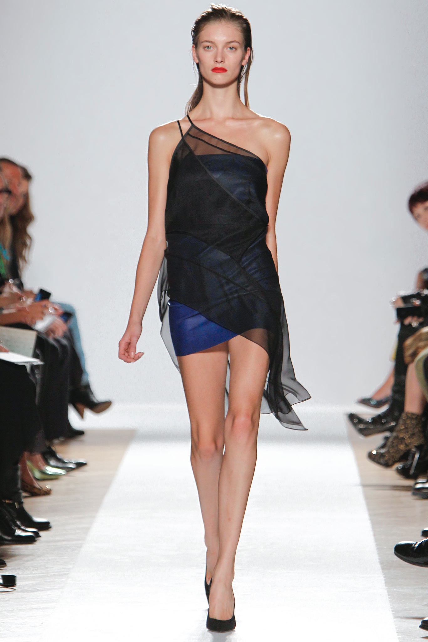black and blue asymmetric dress