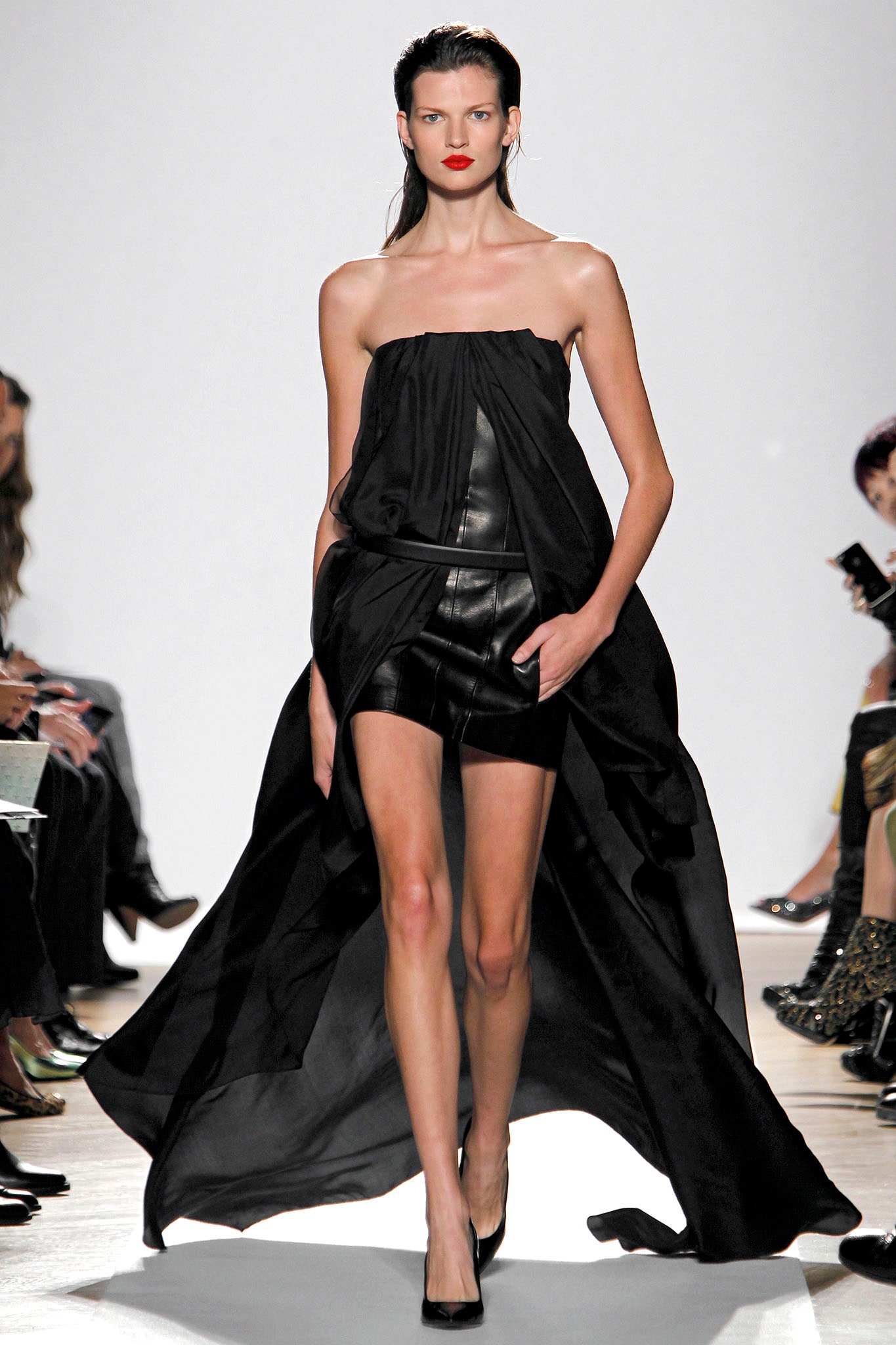 black silk leather strapless dress