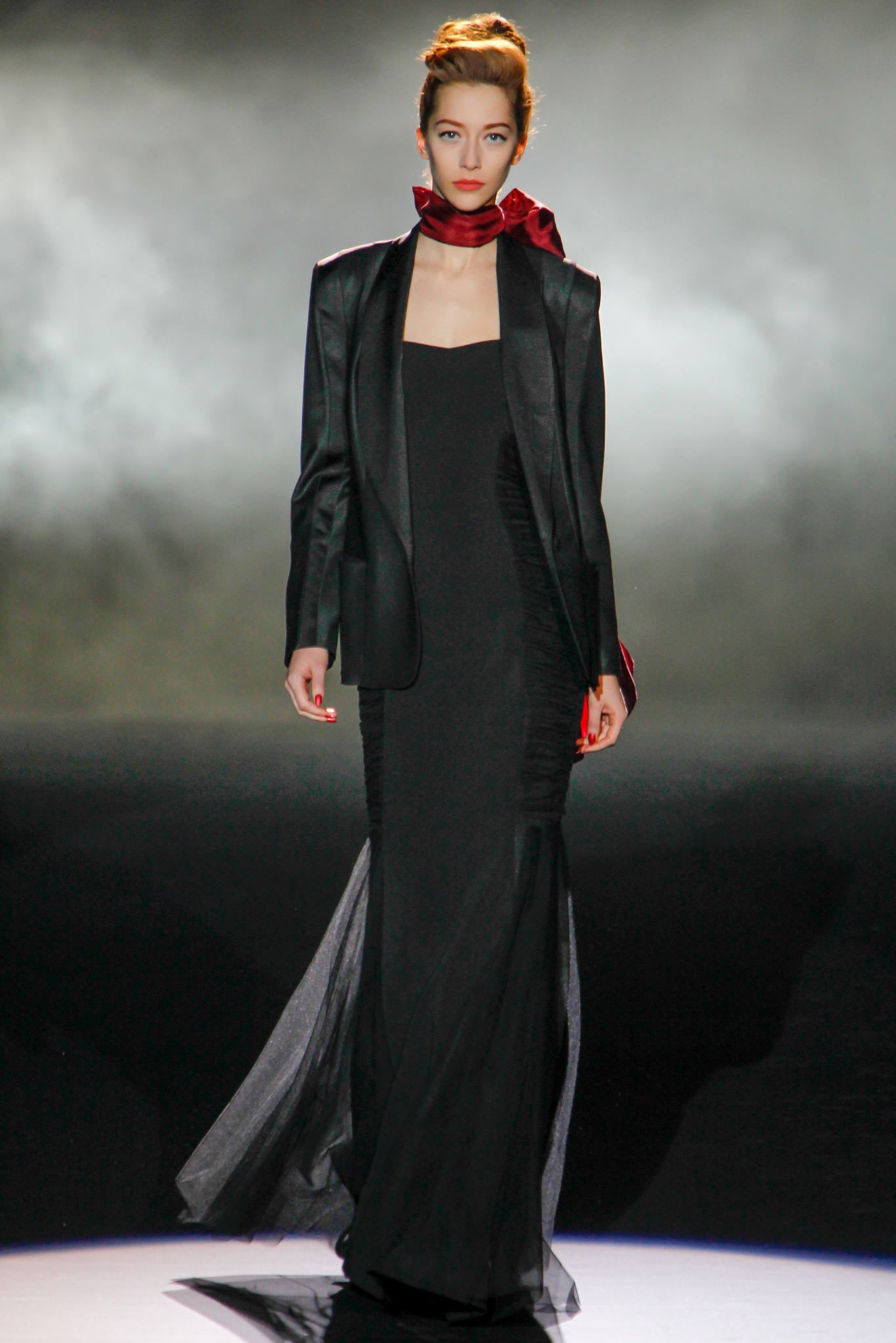 black silk gown with blazer