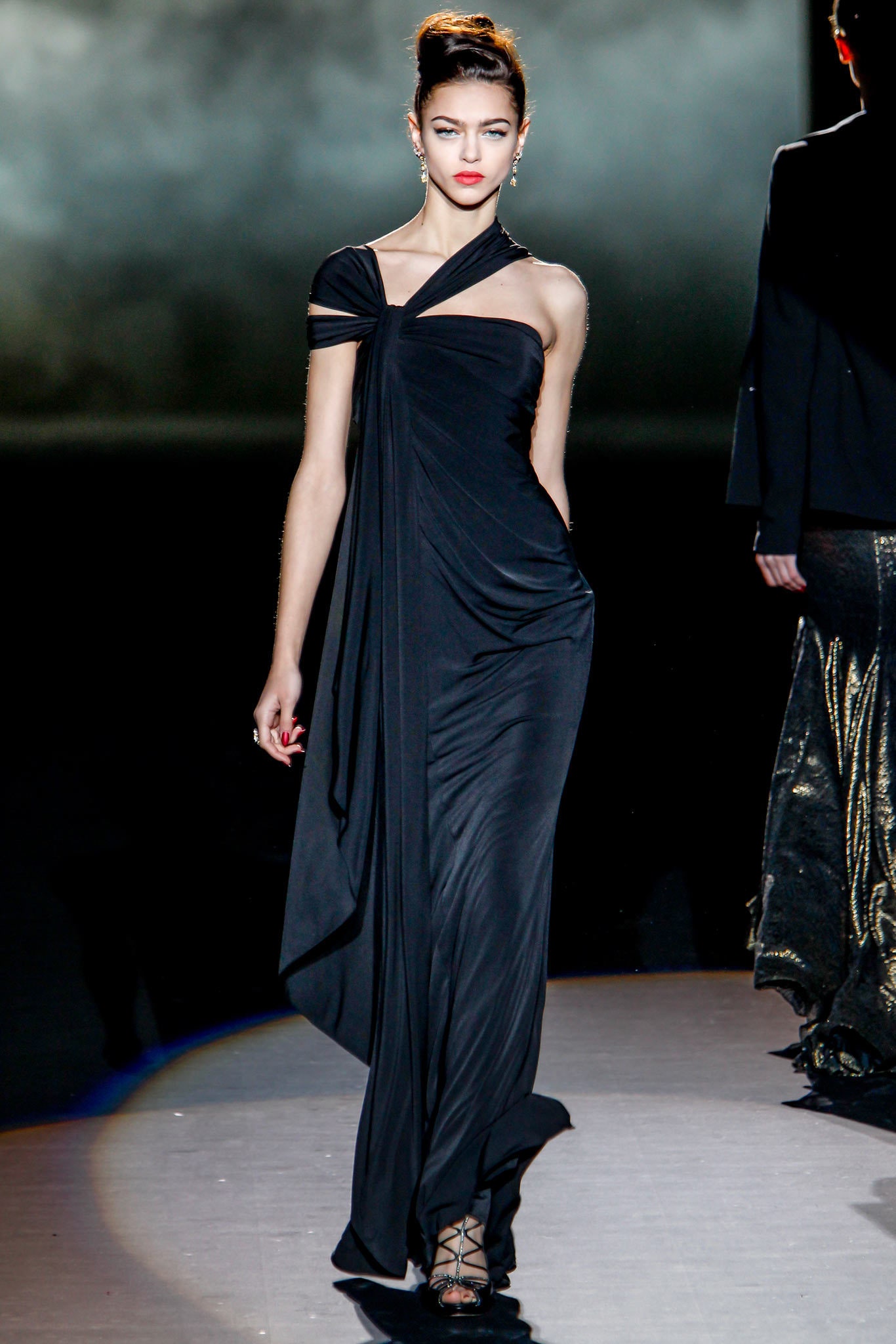 black silk fitted gown