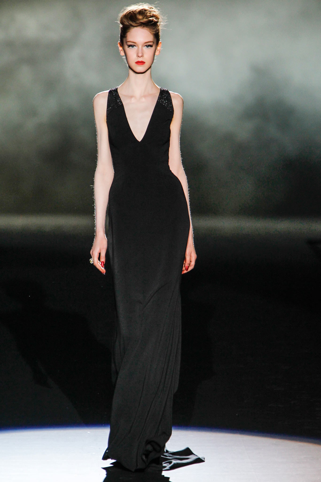 black silk sleeveless gown