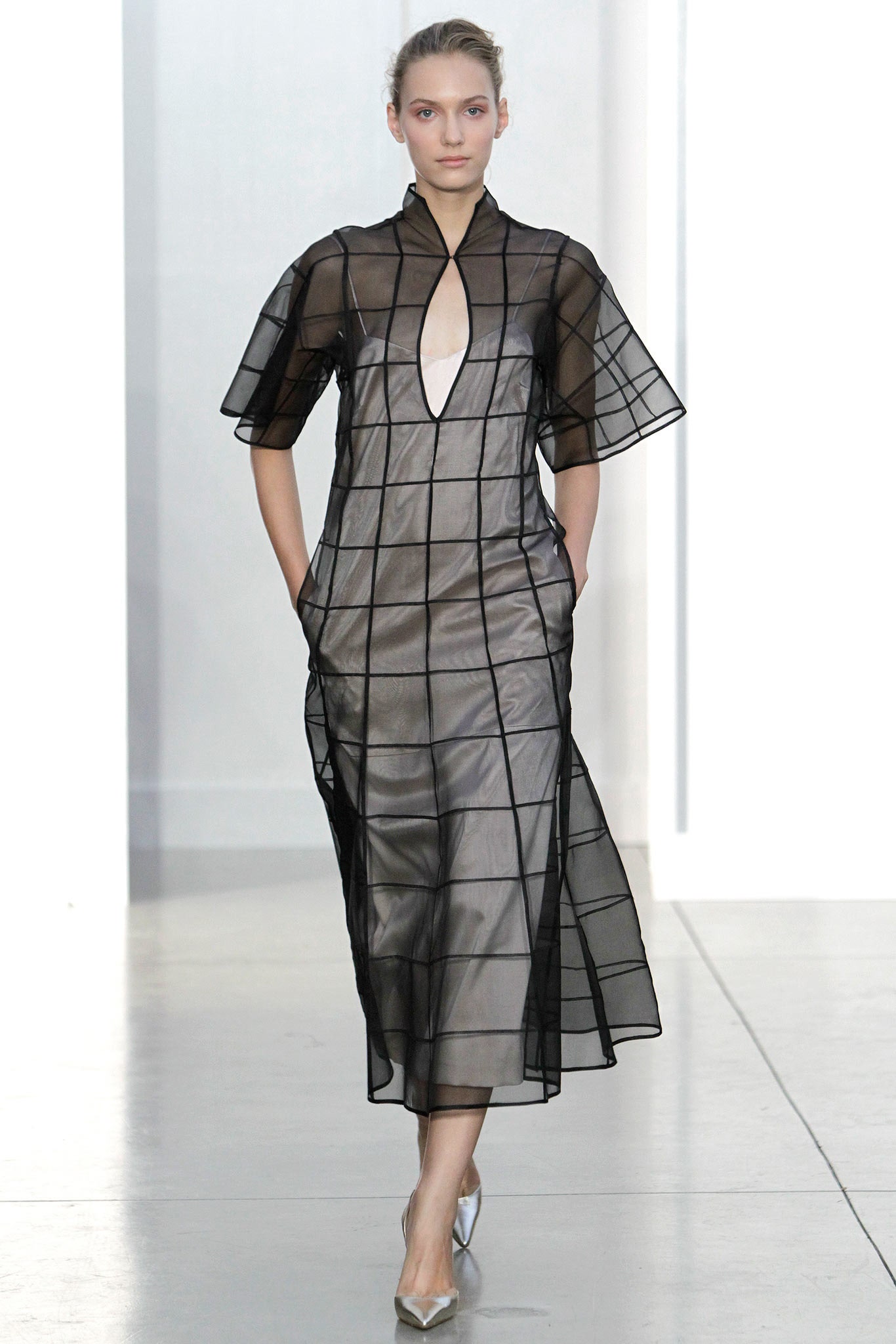 black sheer layered midi dress