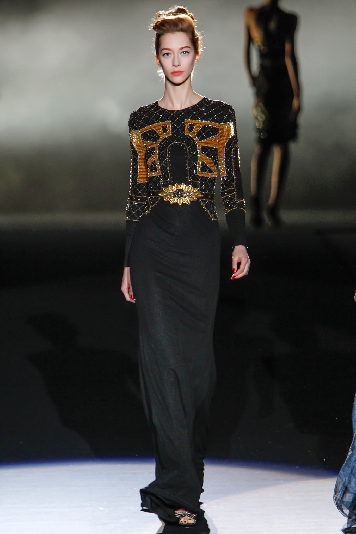 black silk beaded gown