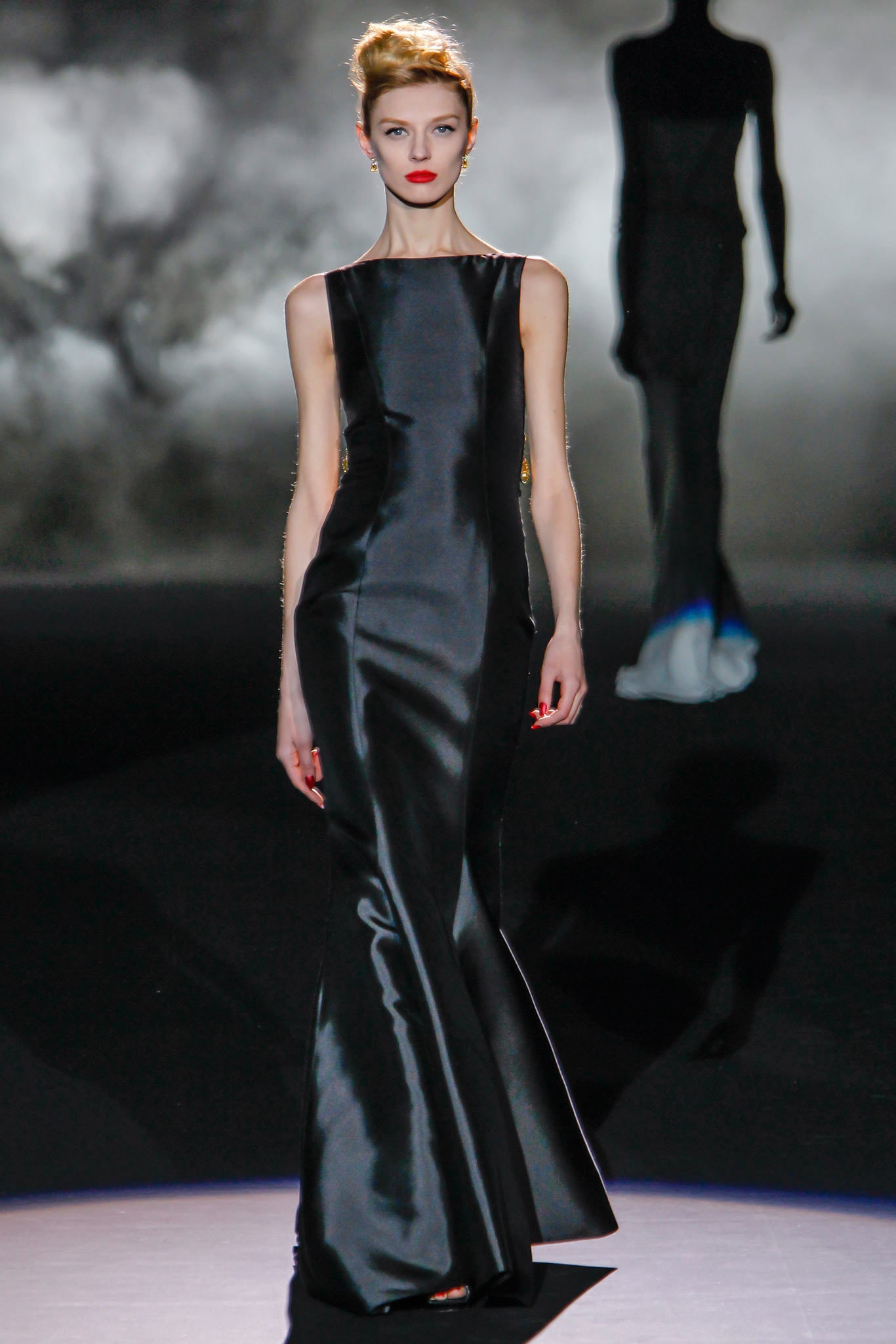 black silk fitted gown