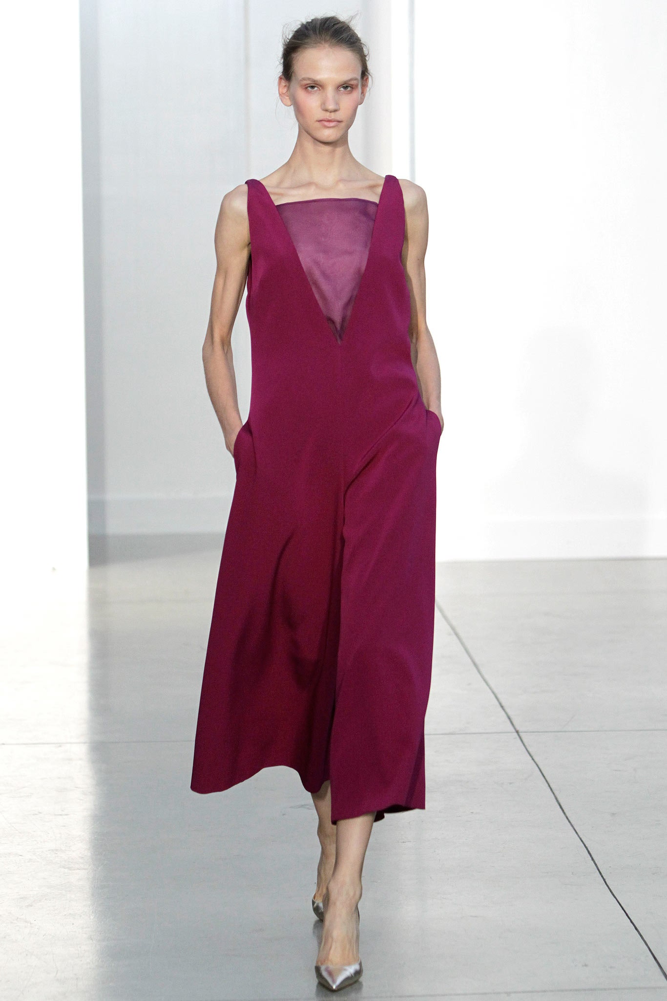 purple silk sleeveless jumpsuit