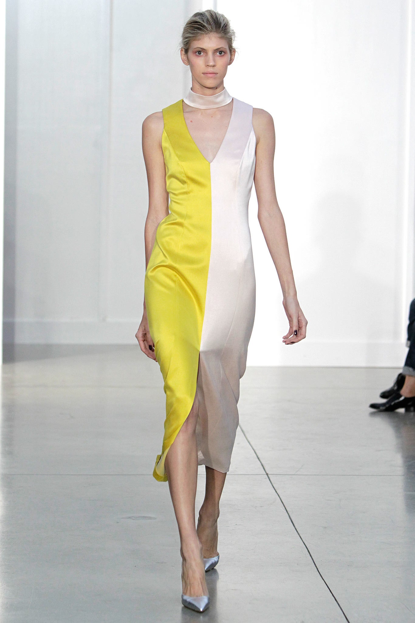 color-blocked silk midi dress