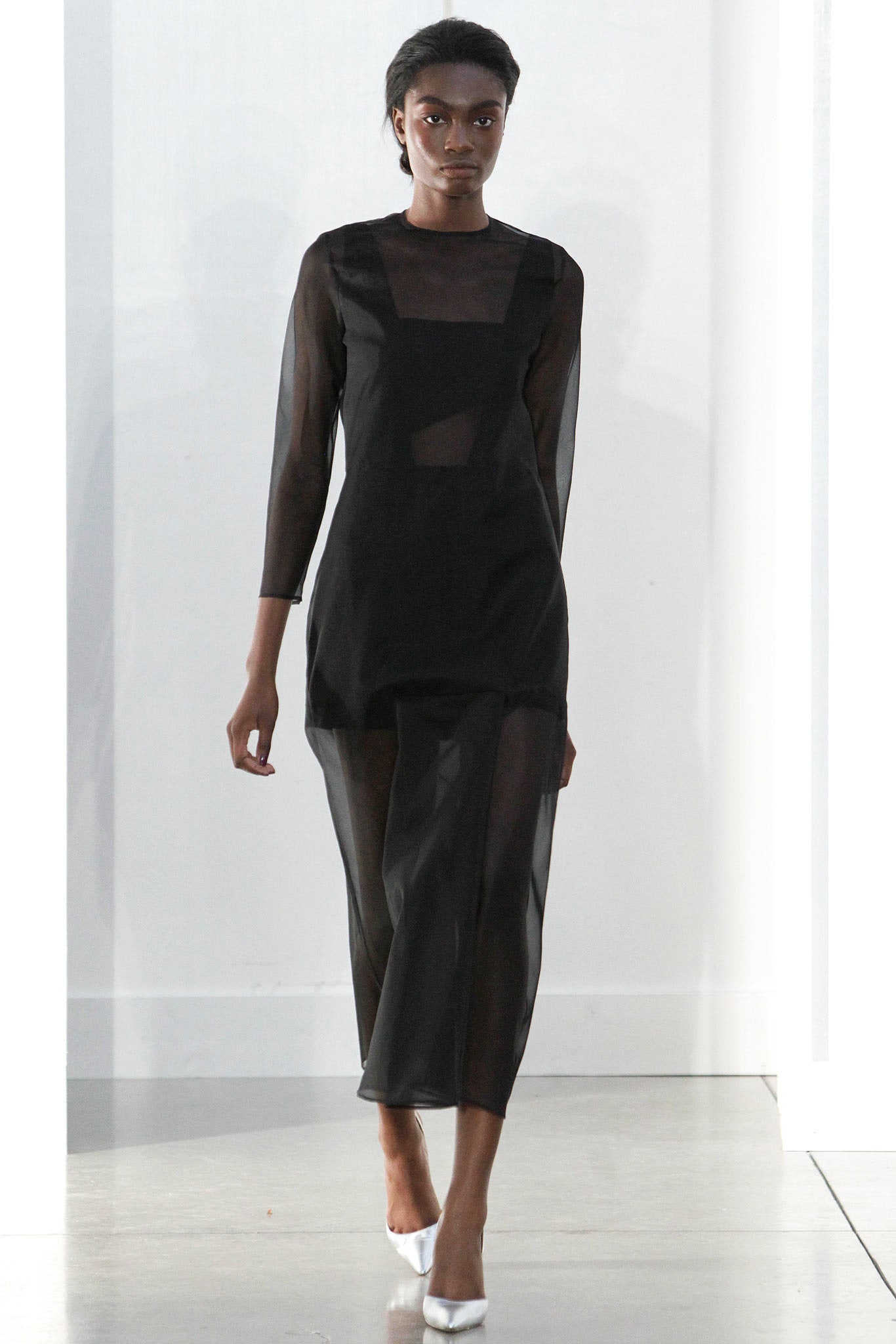 black sheer long-sleeve dress