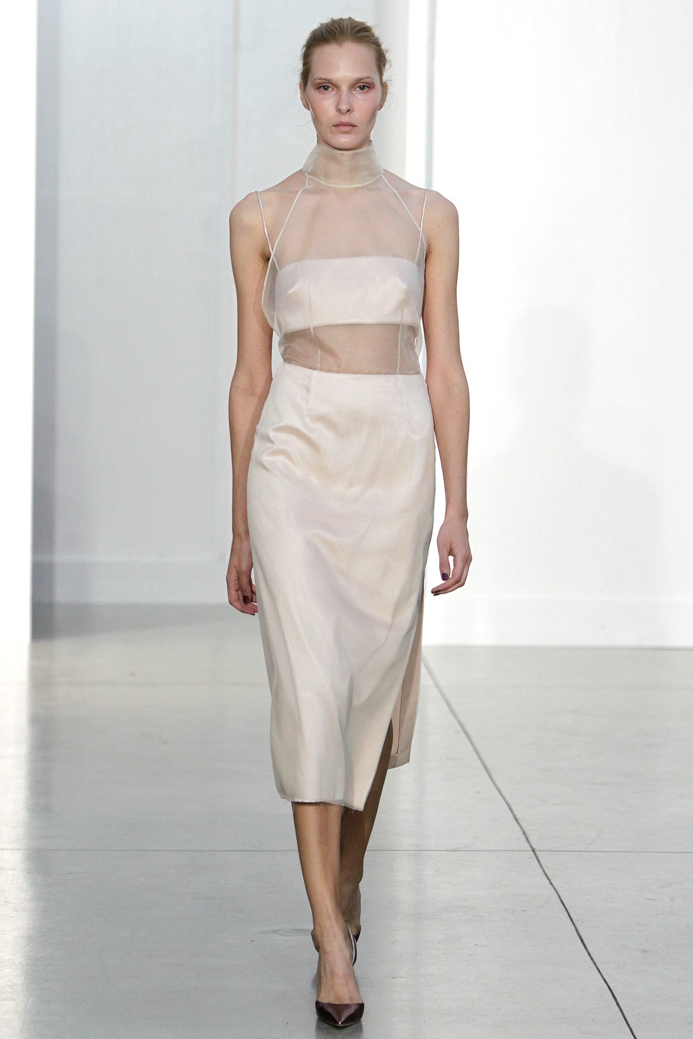 beige silk sleeveless dress
