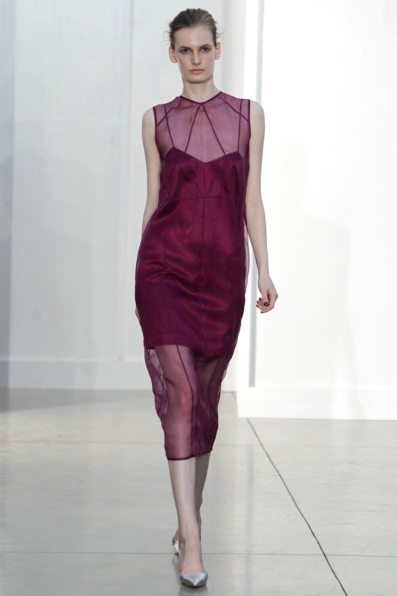 fitted purple silk dress