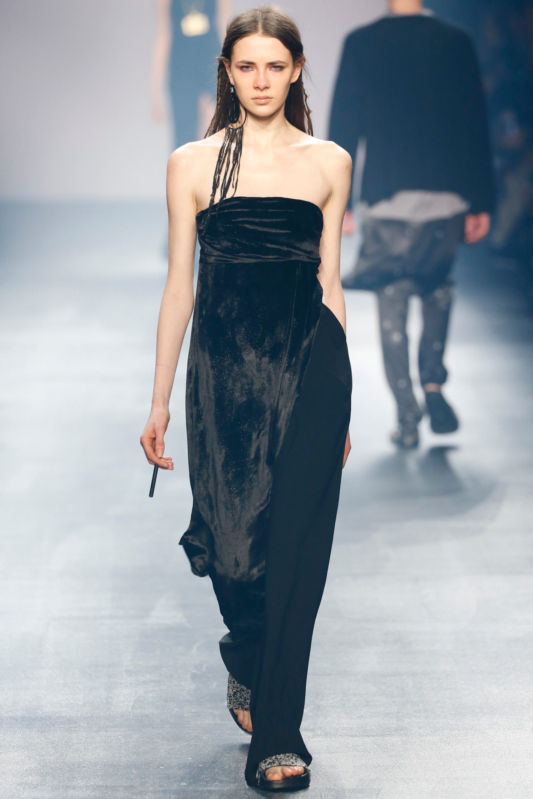 black velvet halterneck midi dress