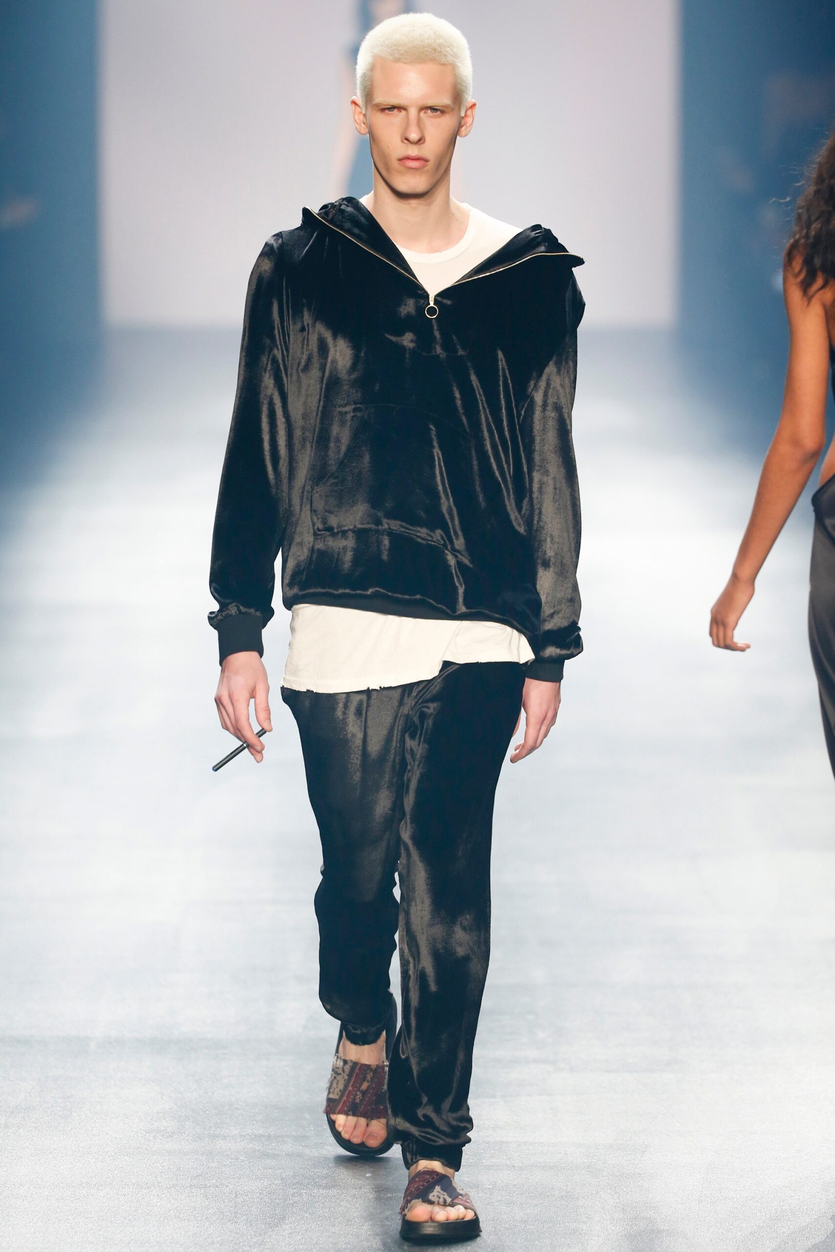 black velvet long-sleeve hooded relaxed shiny hoodie
