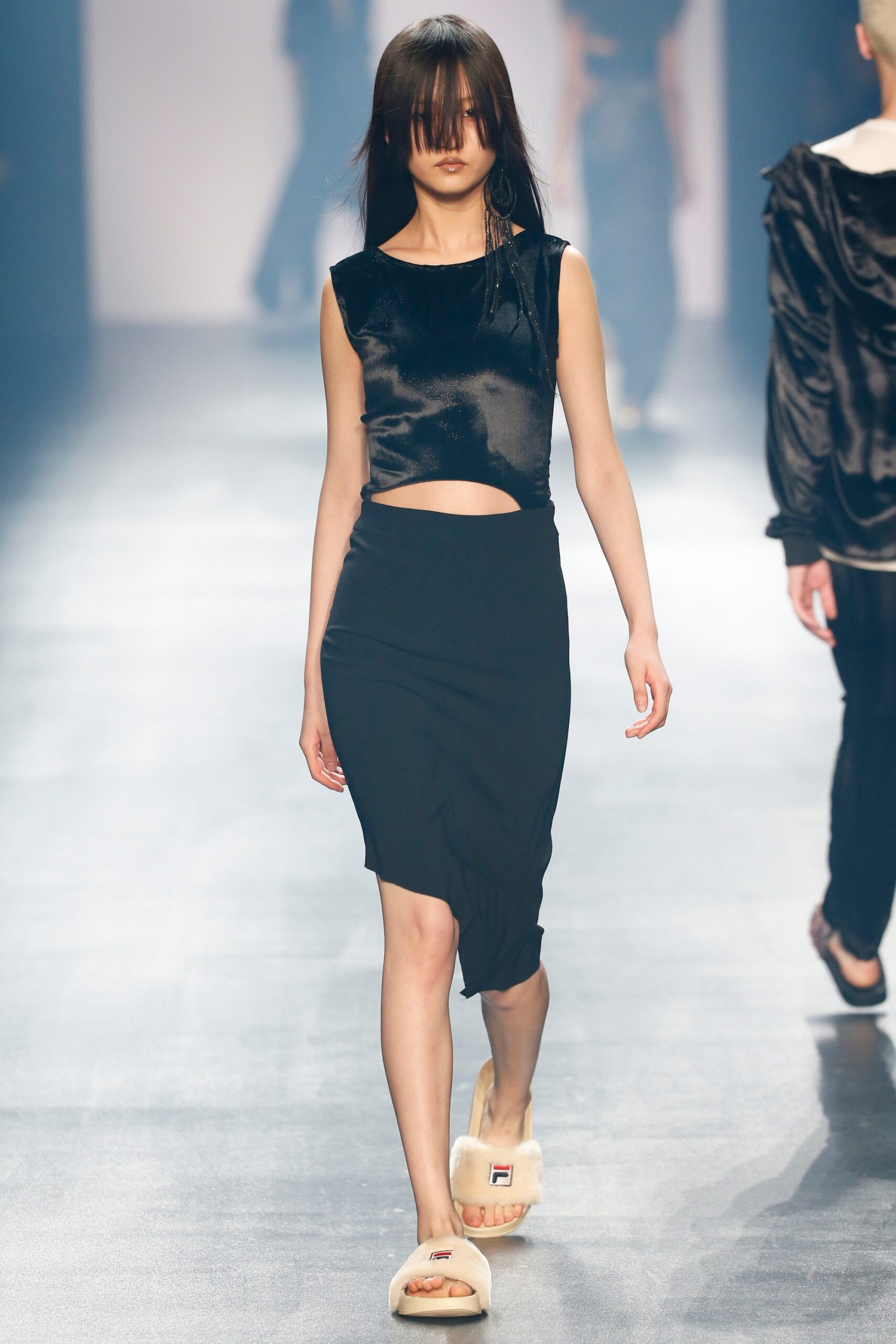 black asymmetric fitted ruched skirt