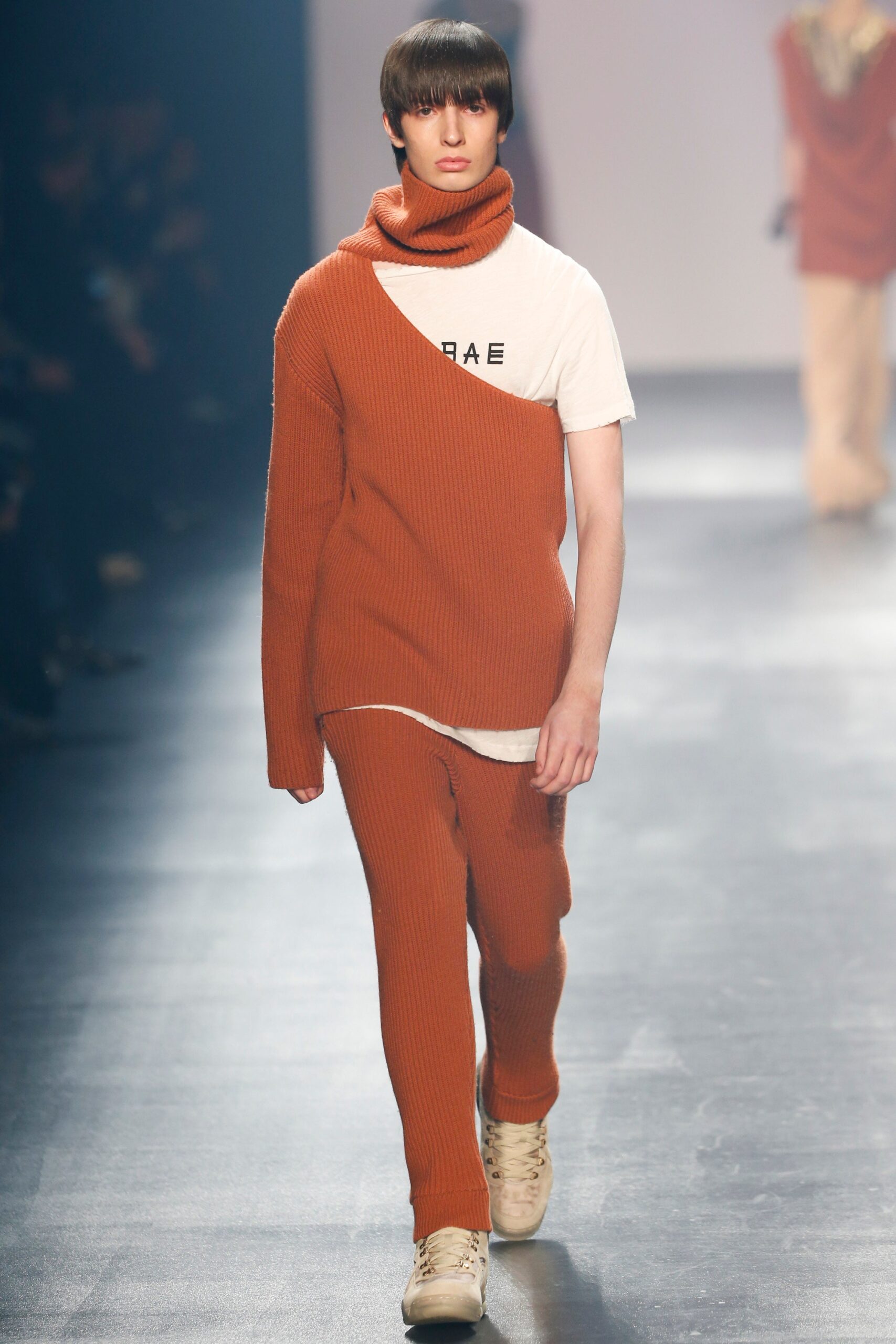 orange knit long-sleeve turtleneck fitted sweater