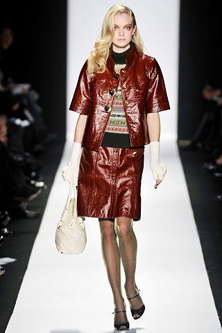brown leather jacket and skirt
