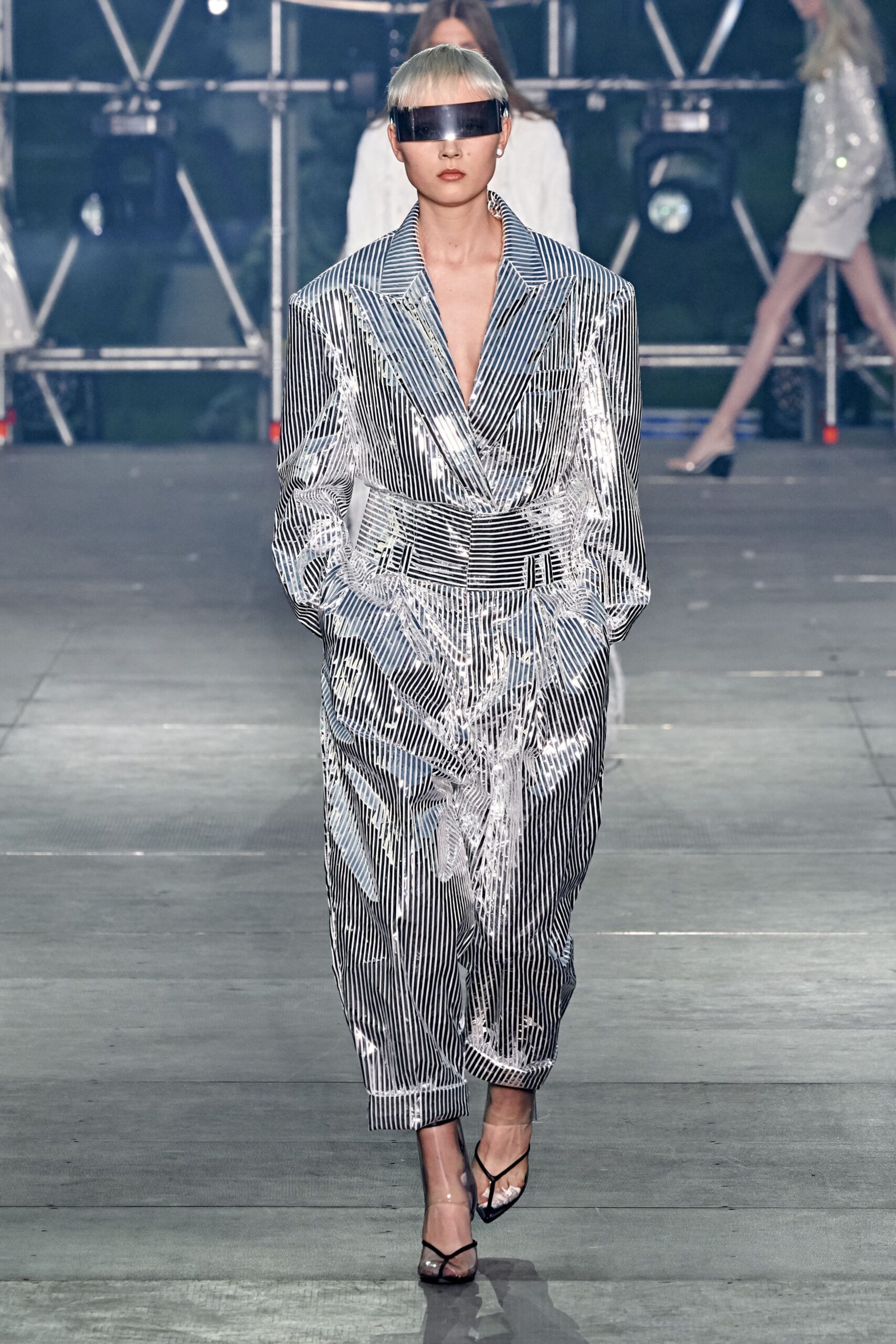 silver striped relaxed suit