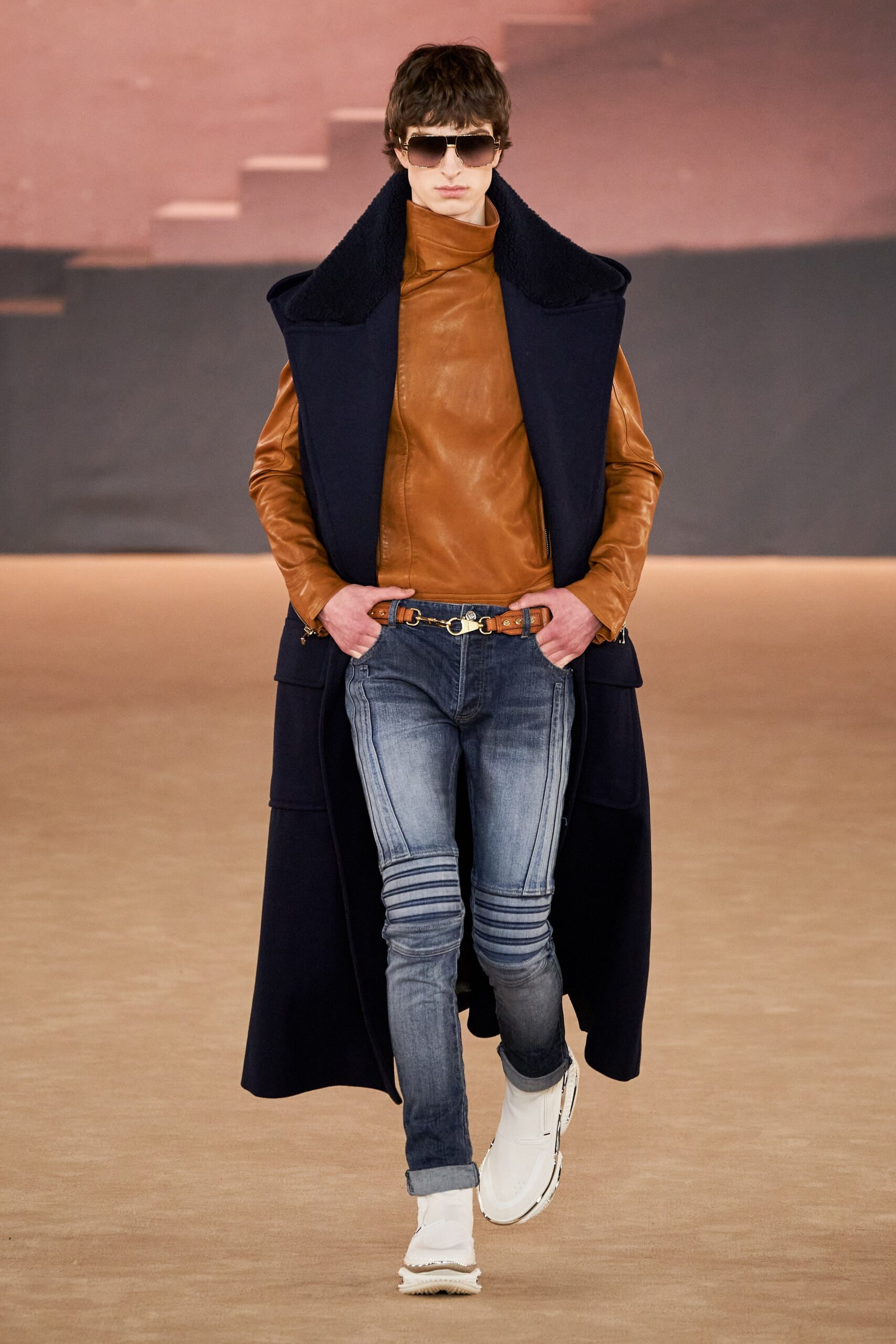 blue denim slim zippered pants
