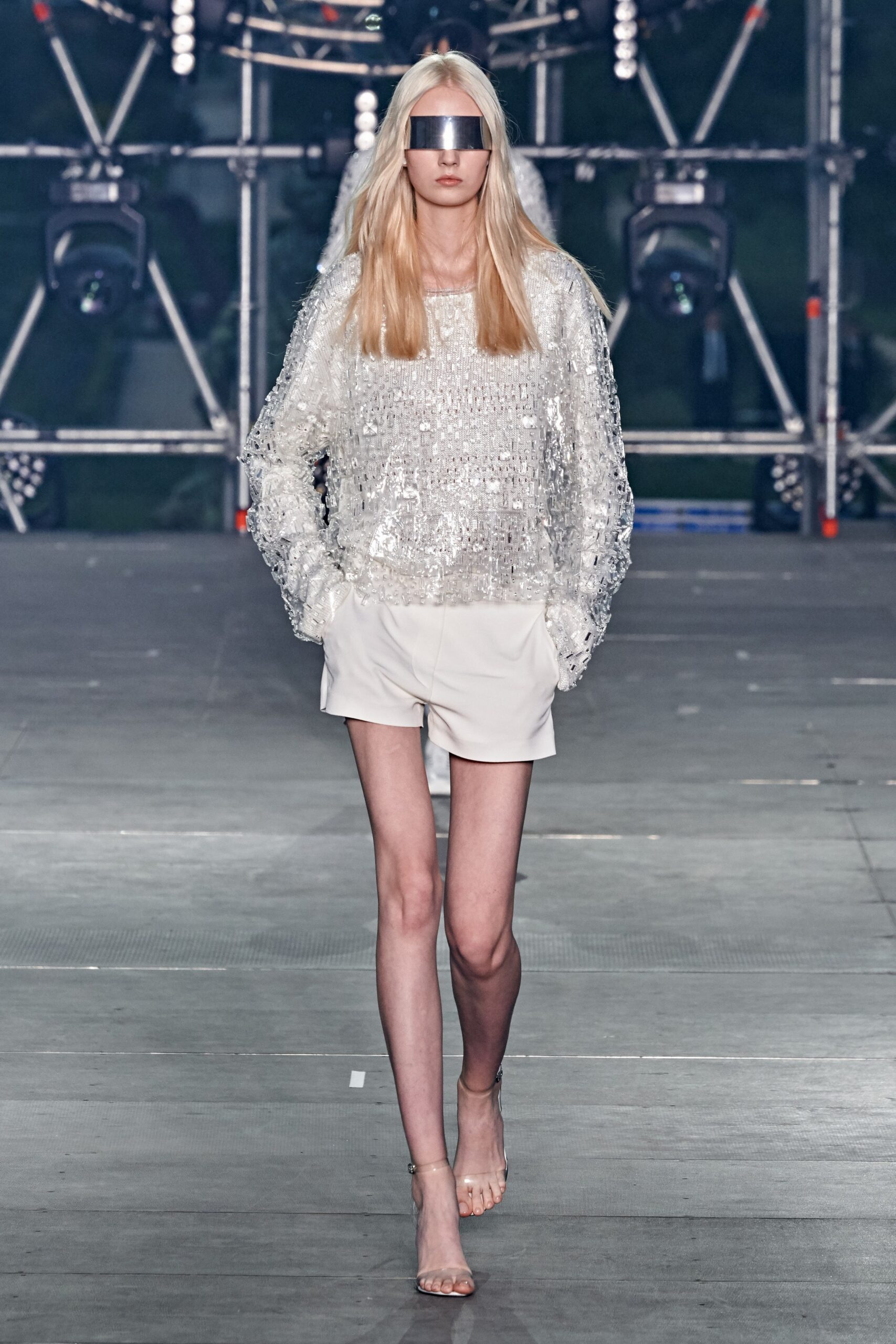gray sequin long-sleeve collared relaxed layered shiny top