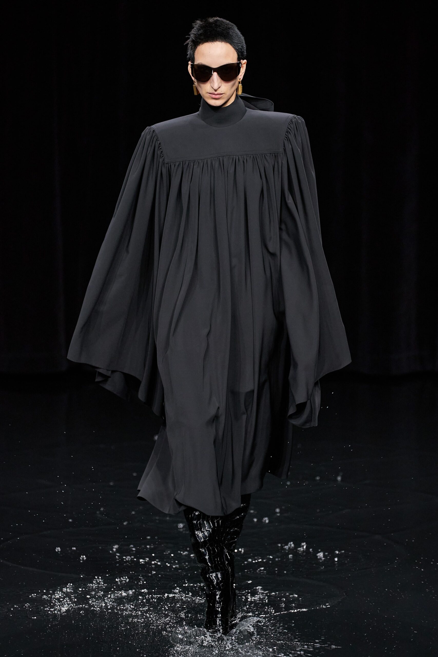 black pleated midi dress