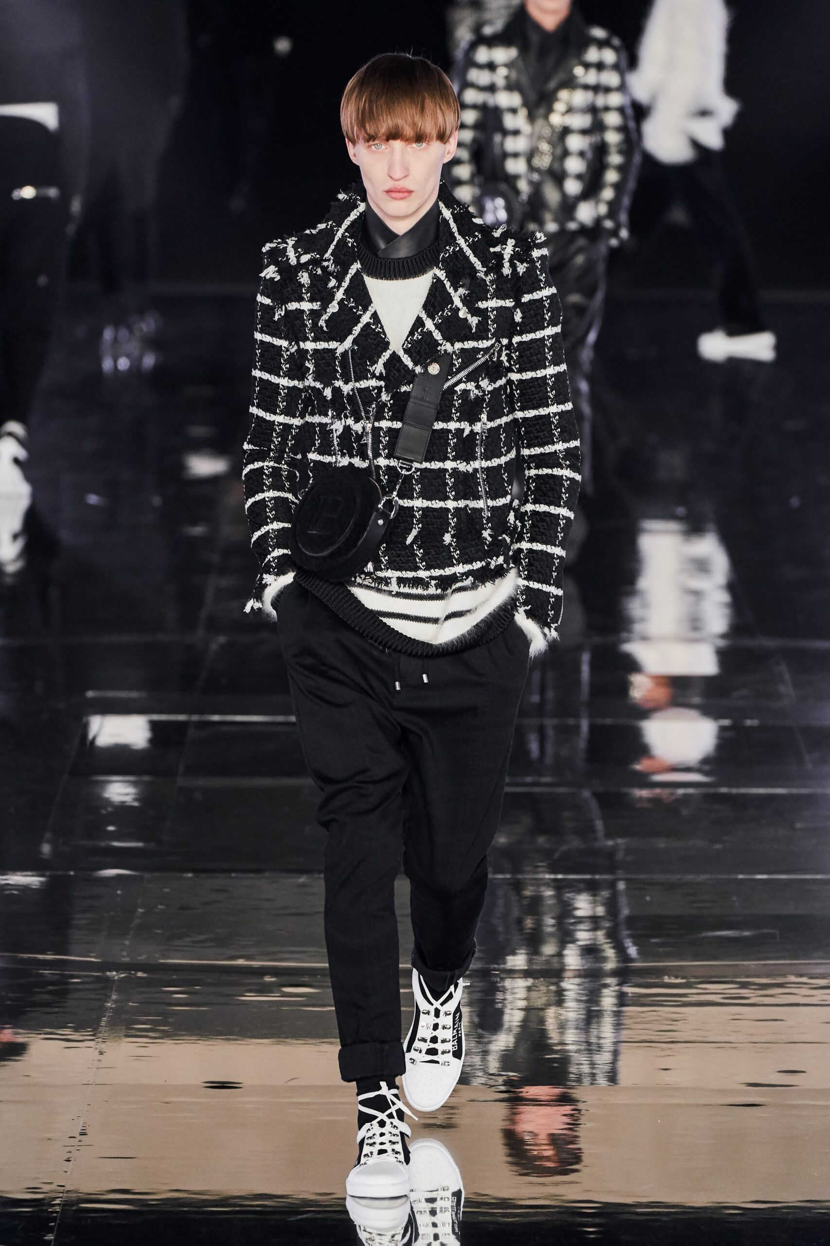 black and white checked jacket