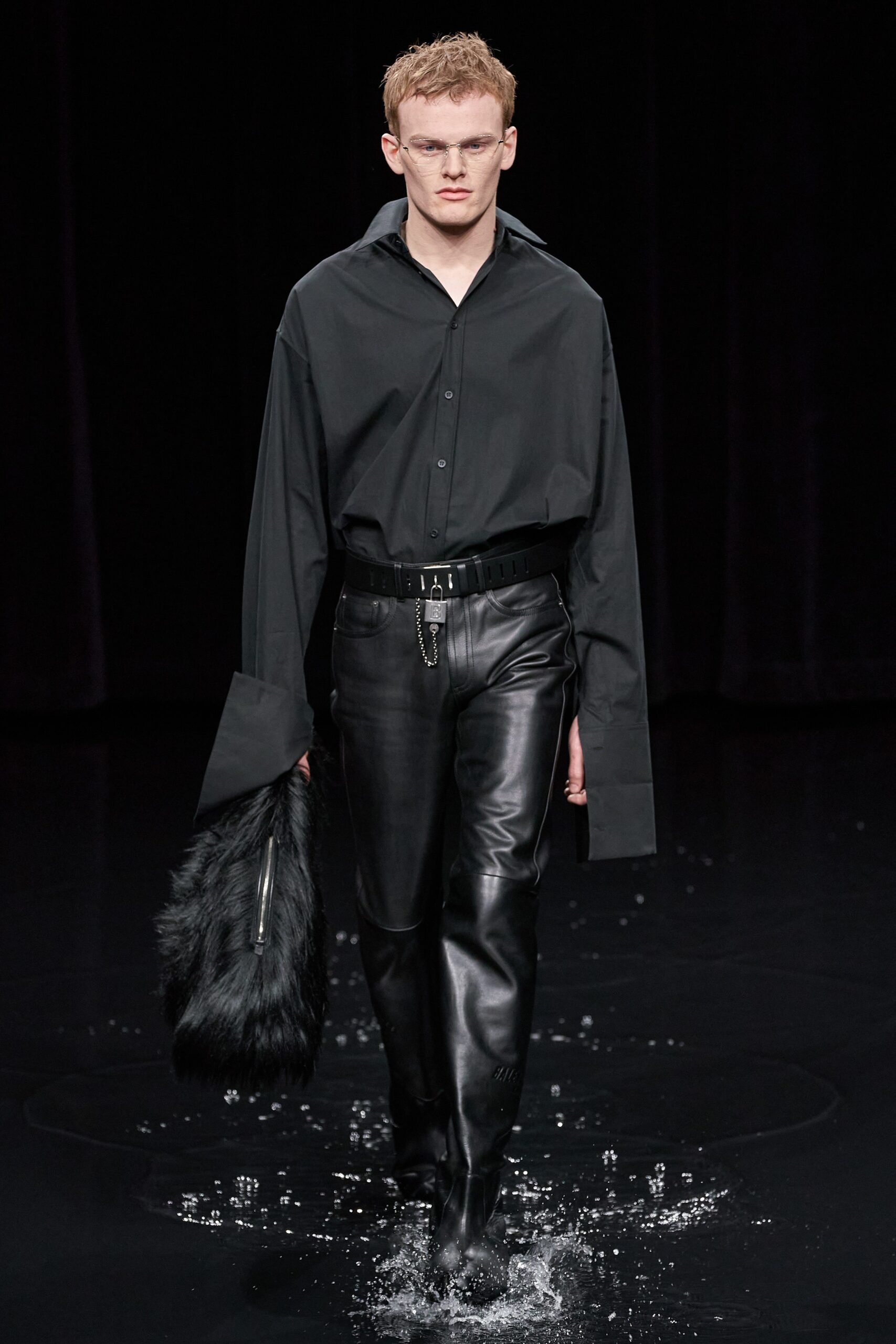 black faux-fur bag