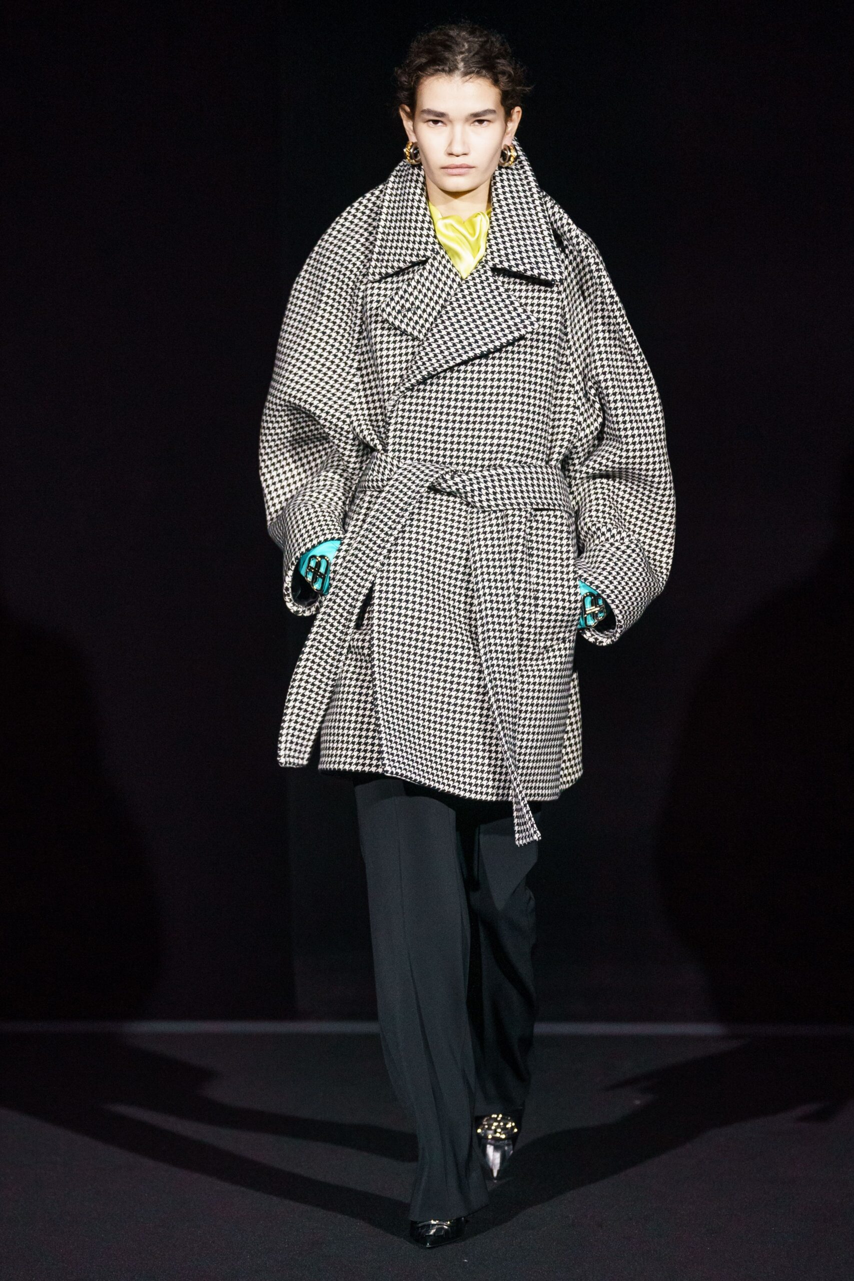 oversized checked coat with tailored pants