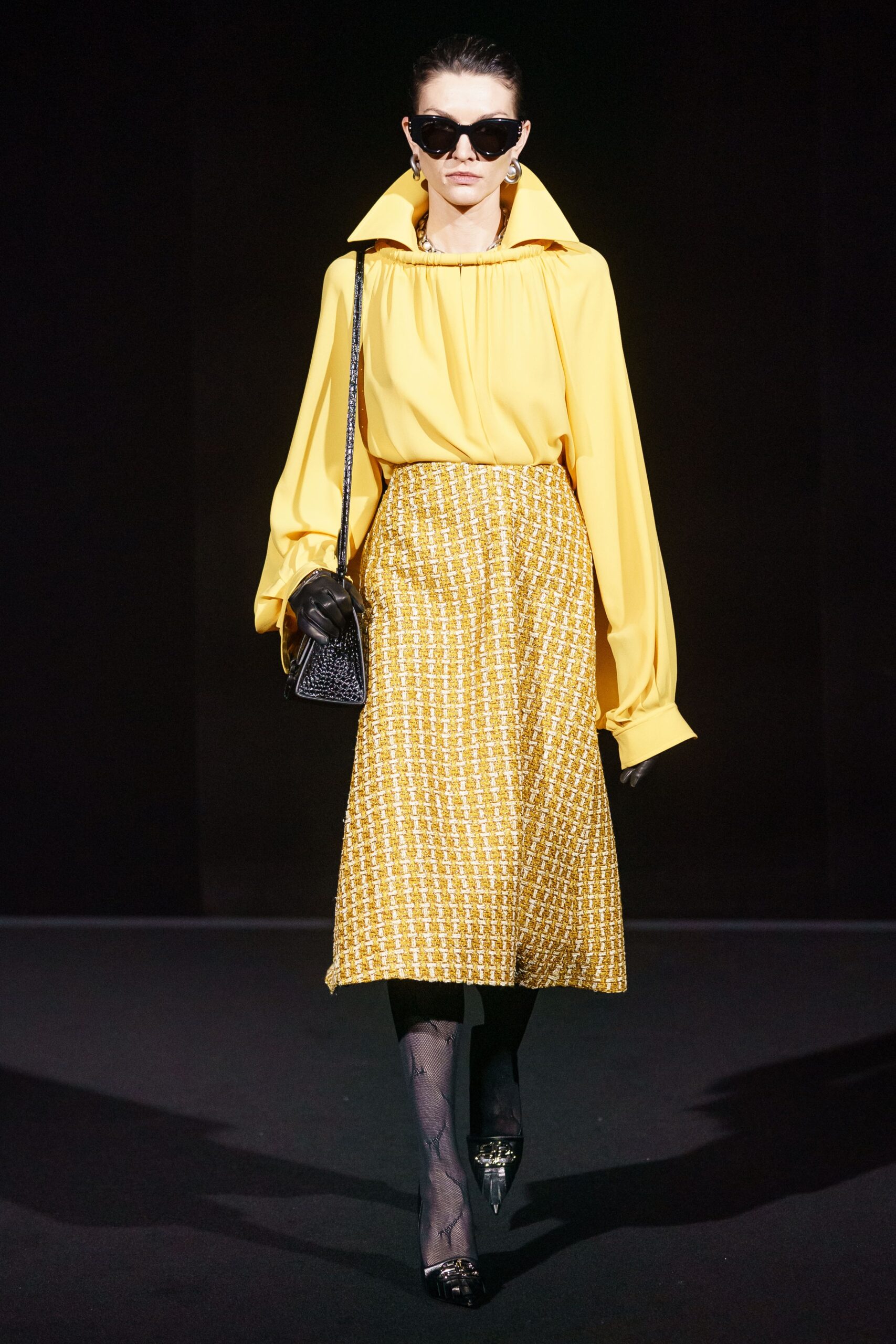 yellow long-sleeve collared relaxed blouse