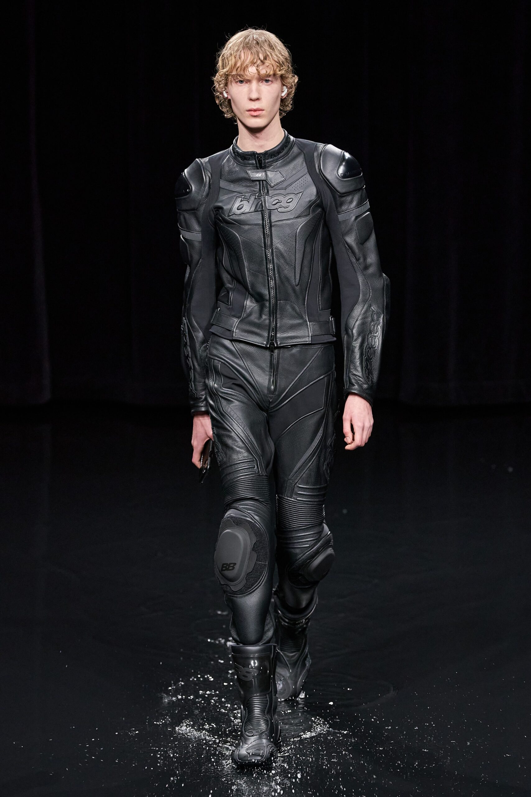 black leather fitted catsuit