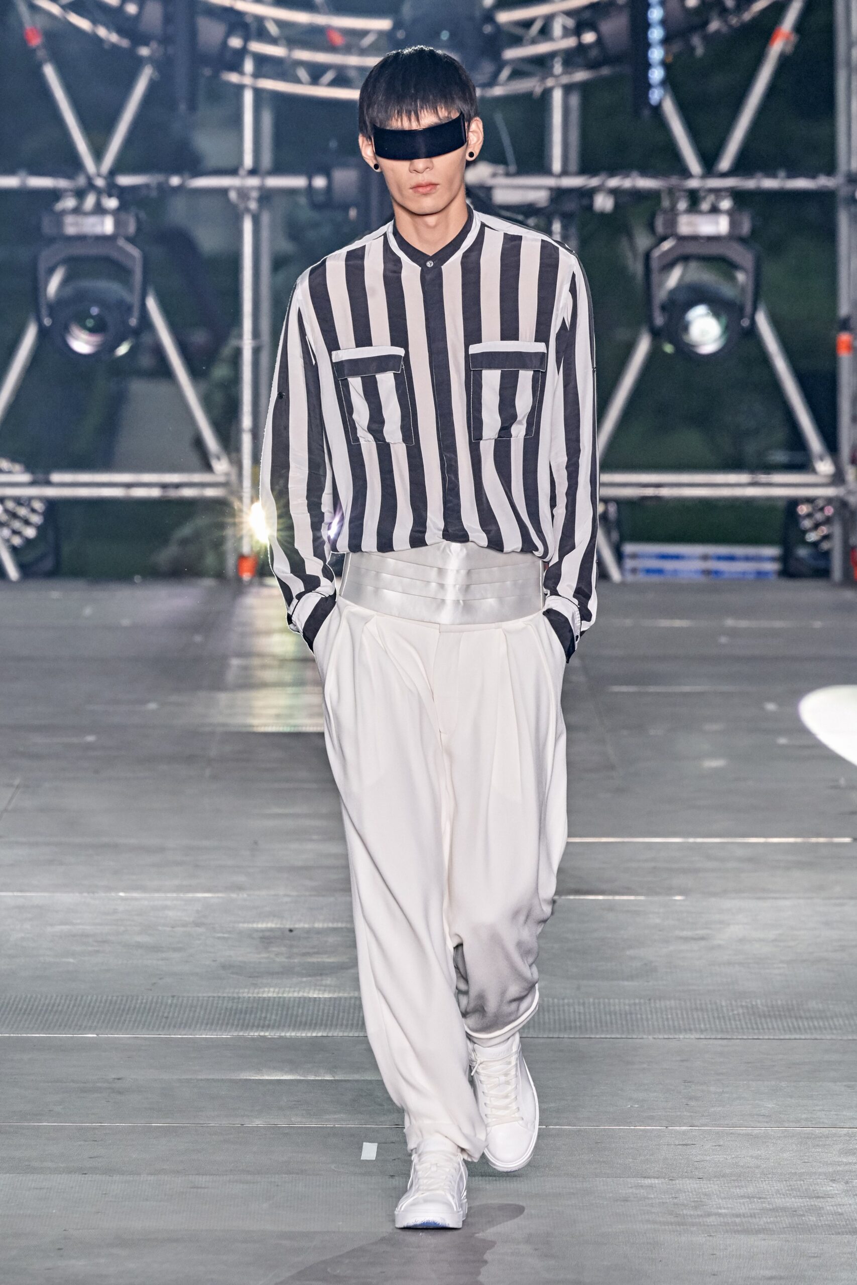 black and white striped shirt with relaxed pants