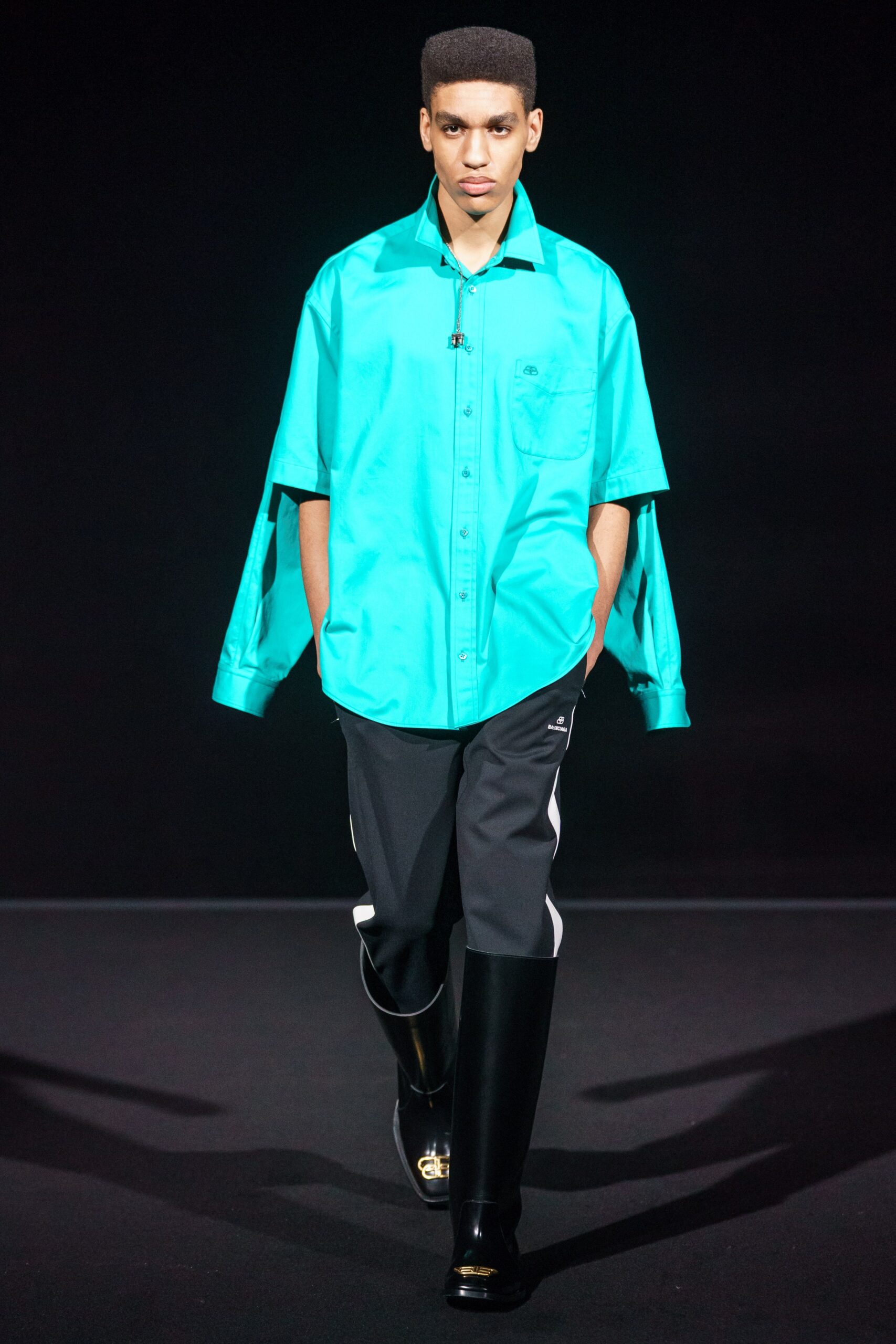 teal relaxed shirt with black pants