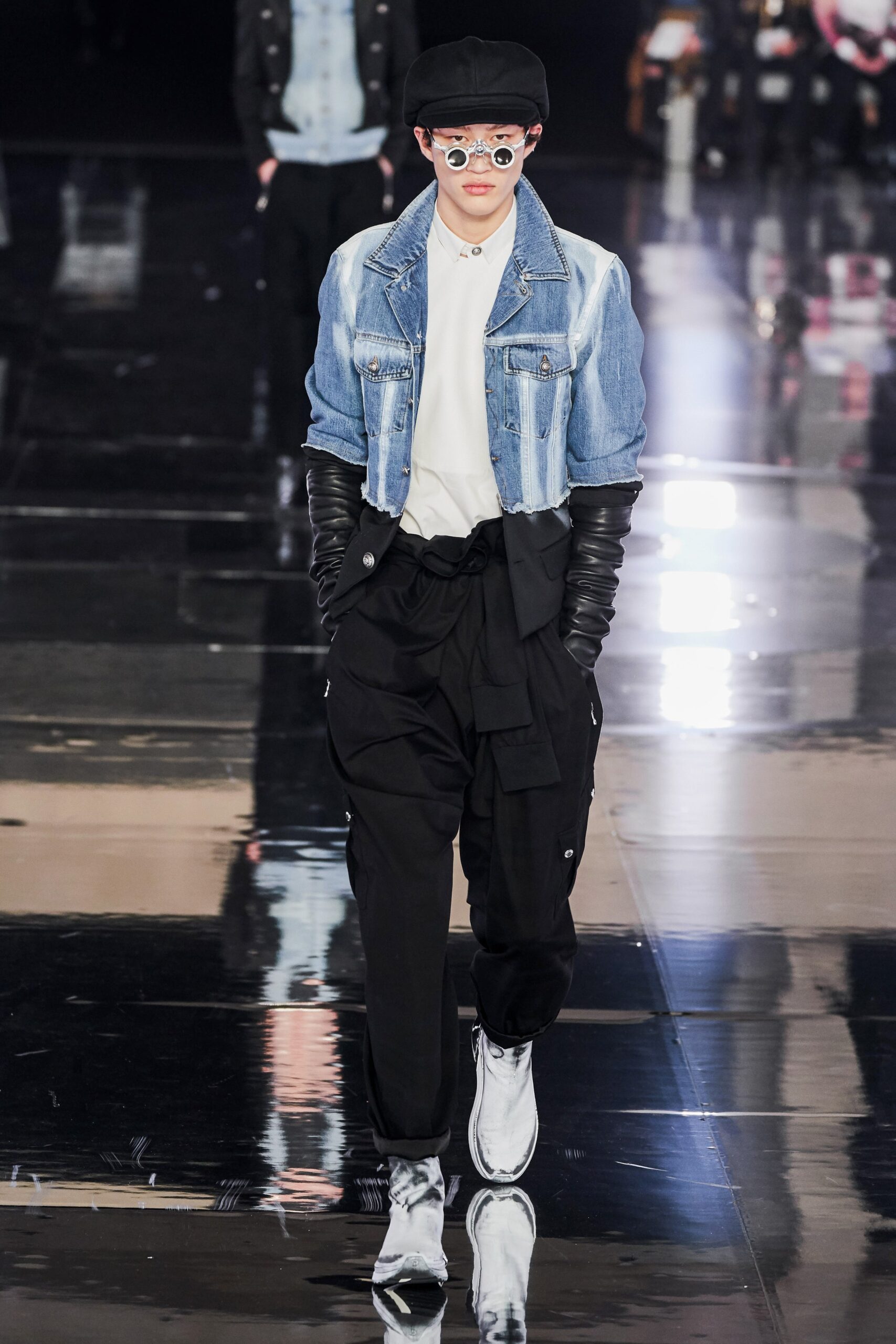 denim jacket with black pants