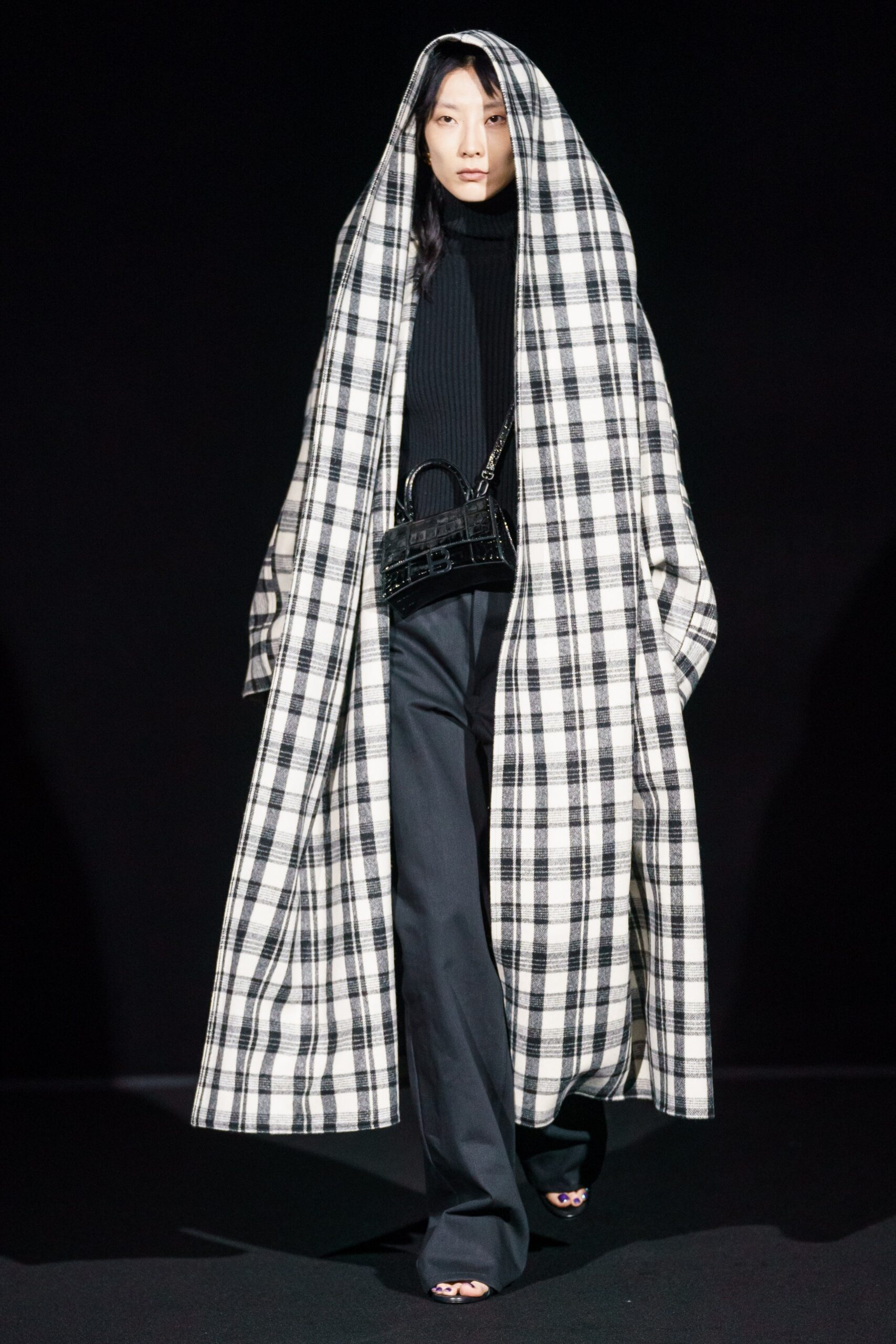 oversized checked coat with fitted top